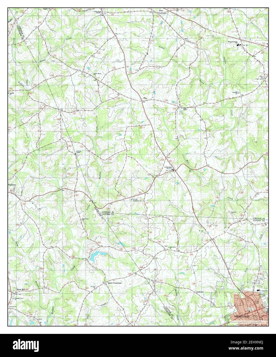 Cherryville, Caroline du Nord, carte 2002, 1:24000, États-Unis d'Amérique par Timeless Maps, données U.S. Geological Survey Banque D'Images