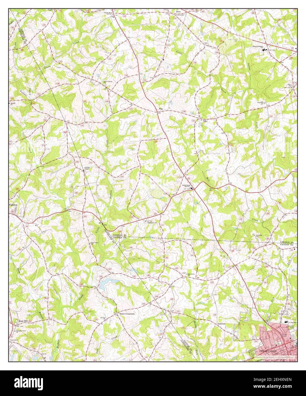 Cherryville, Caroline du Nord, carte 1973, 1:24000, États-Unis d'Amérique par Timeless Maps, données U.S. Geological Survey Banque D'Images