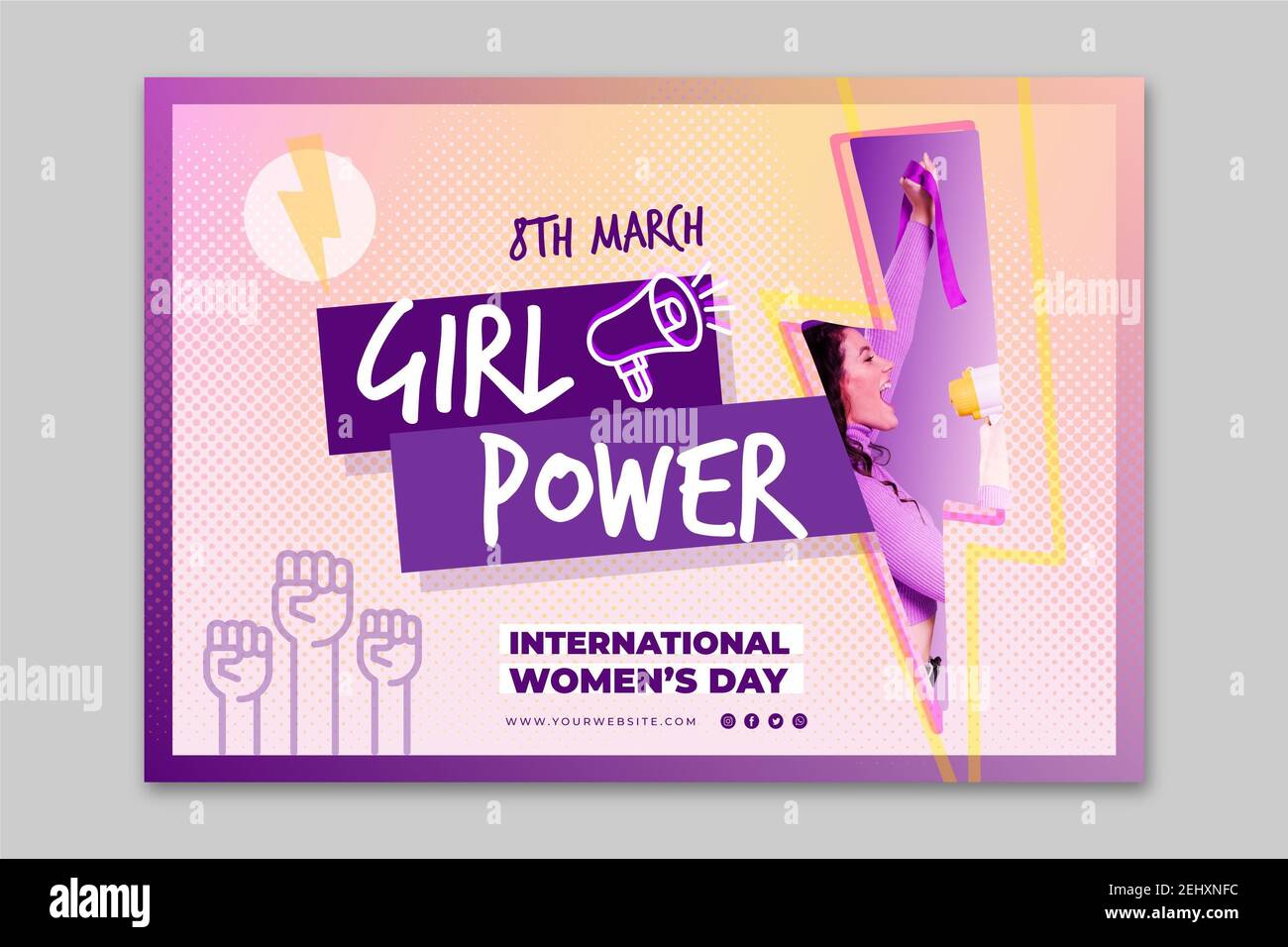 Journée internationale de la femme le 8 mars voeux, Accueil, contexte, bannière Banque D'Images