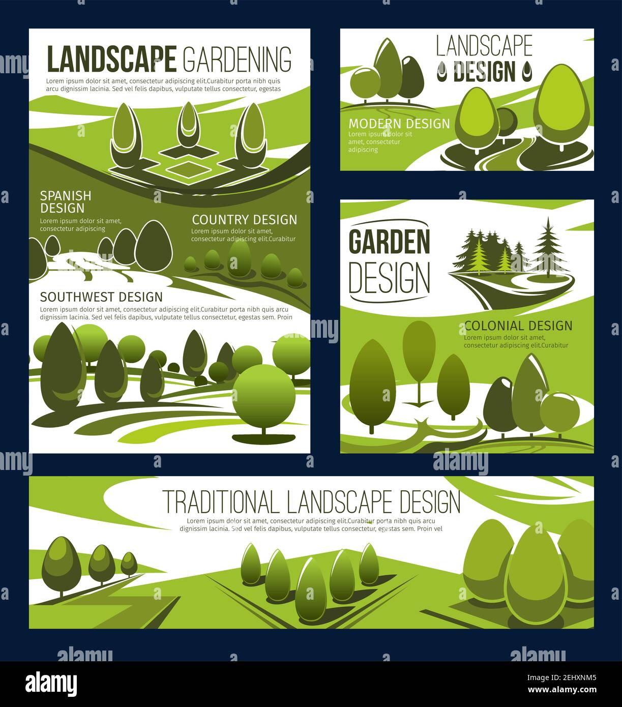 Service d'aménagement paysager, aménagement paysager et planification du parc, entretien des pelouses et jardinage. Entretien de l'aménagement paysager et architecture de paysage de jardin, place Illustration de Vecteur