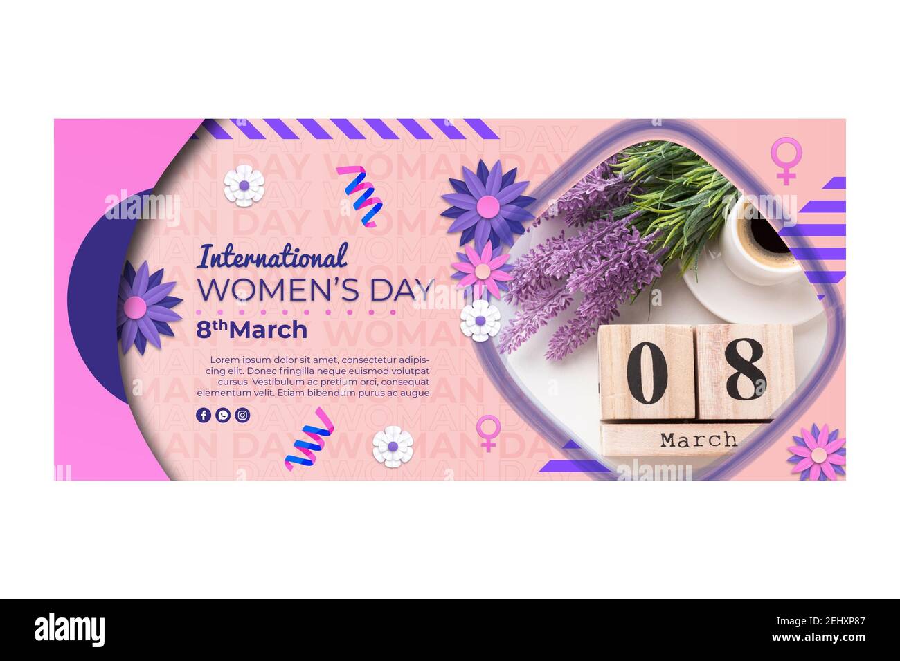 Journée internationale de la femme le 8 mars voeux, Accueil, contexte, bannière Banque D'Images