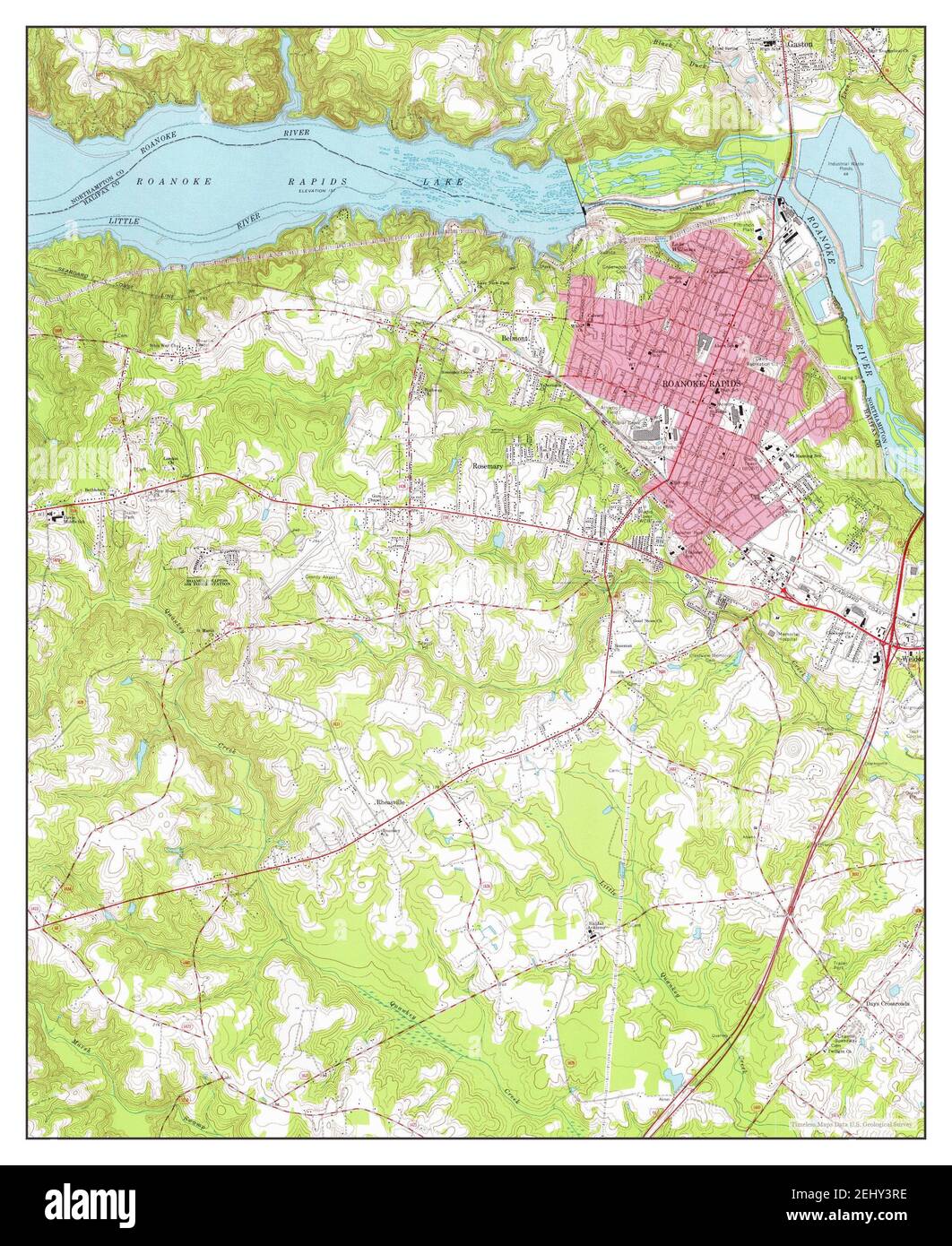 Roanoke Rapids, Caroline du Nord, carte 1974, 1:24000, États-Unis d'Amérique par Timeless Maps, données U.S. Geological Survey Banque D'Images