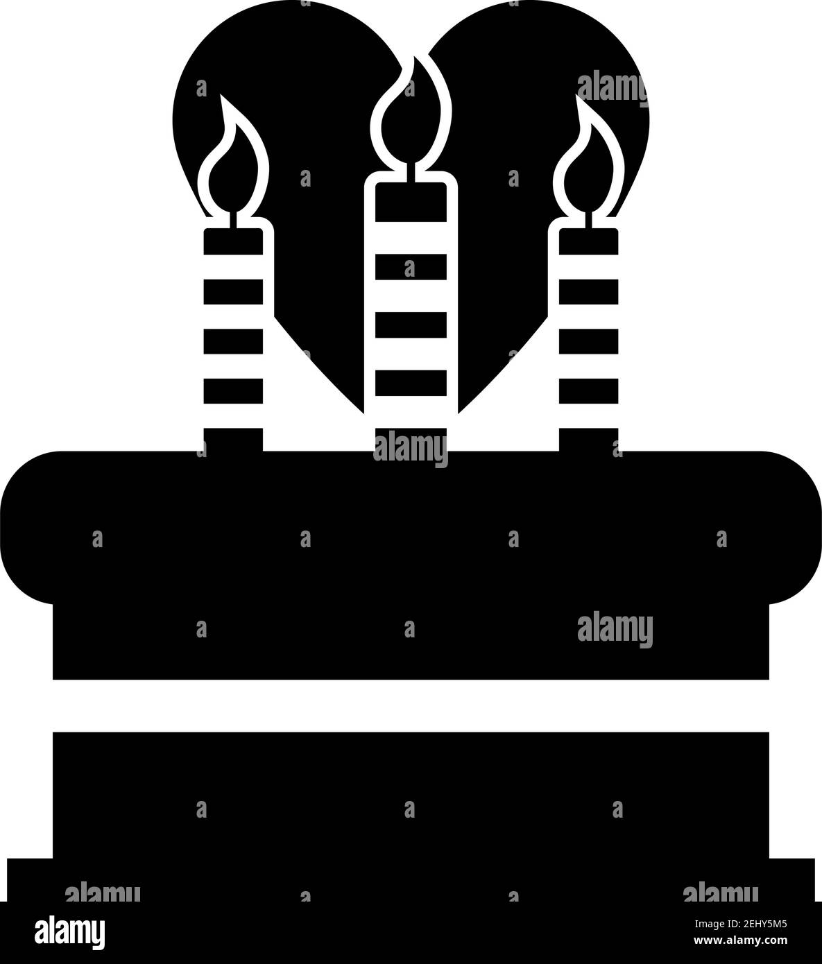 Cacke aux bougies et icône en forme de coeur. Motif de glyphe noir. Illustration vectorielle. Illustration de Vecteur