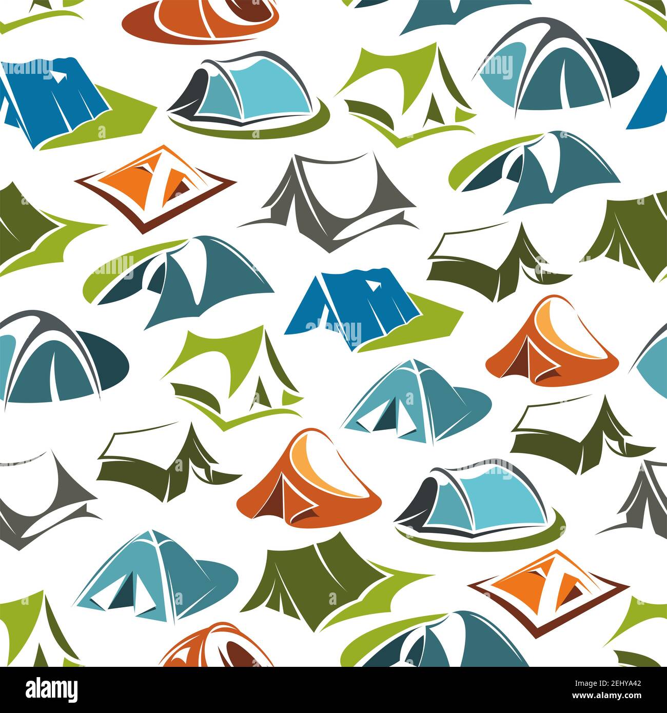 Tentes de camping modèle sans couture, logement portable en textile, équipement de randonnée. Vector actif passe-temps en plein air dans les montagnes ou la forêt, loisirs et s Illustration de Vecteur