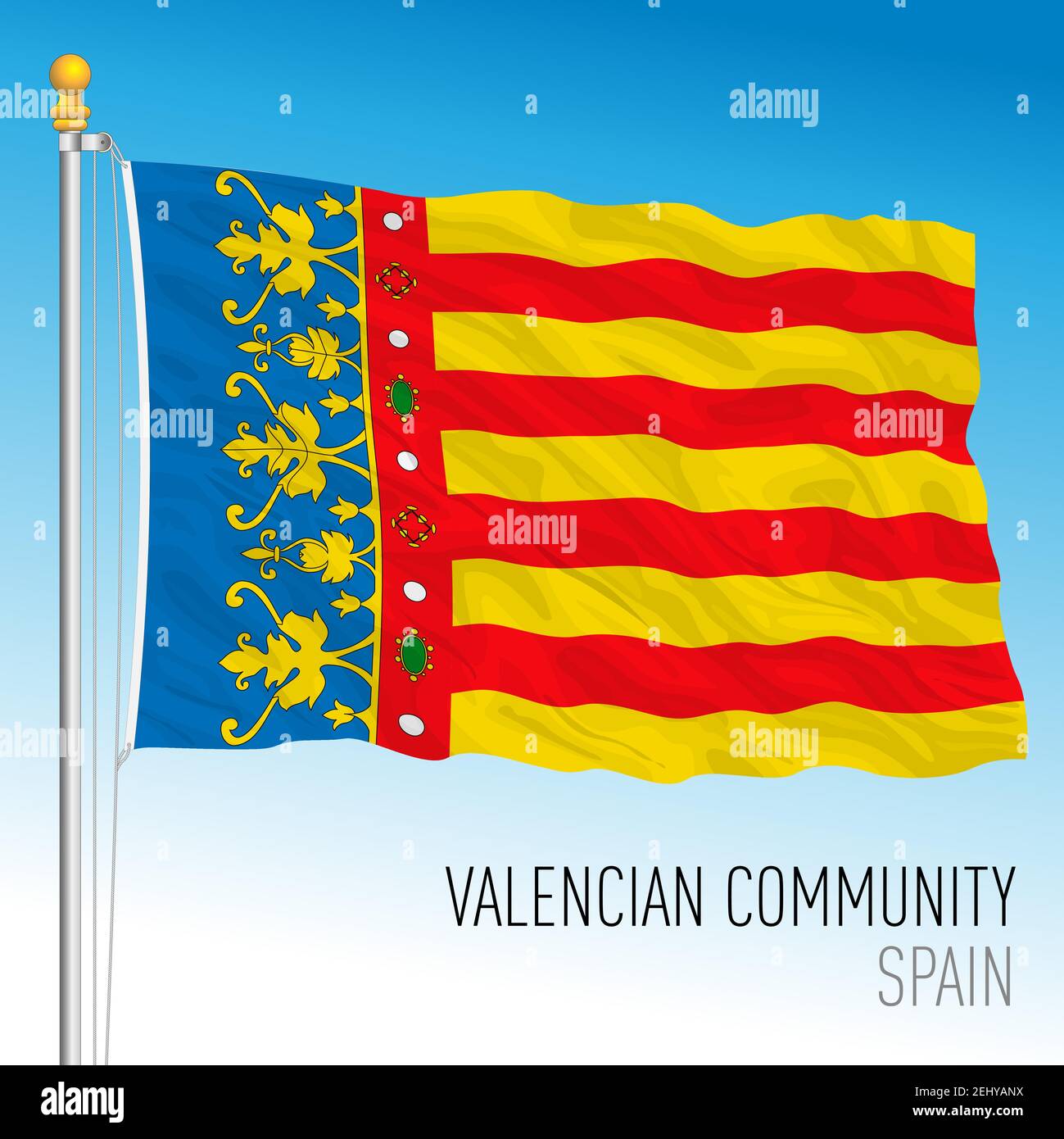 Drapeau régional de la Communauté Valencienne, communauté autonome d'Espagne, Union européenne, illustration vectorielle Illustration de Vecteur