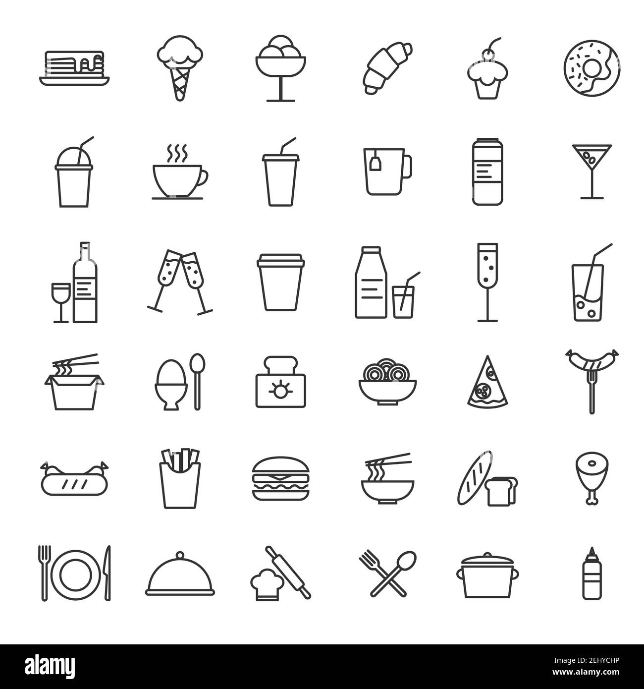 Ensemble d'icônes de nourriture simples dans un style de ligne tendance isolé sur fond blanc pour les applications Web et le concept mobile. Illustration vectorielle. EPS10 Illustration de Vecteur