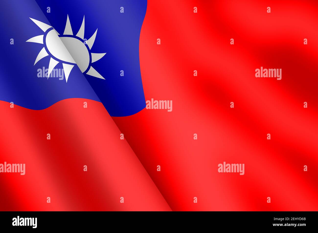 Un drapeau de Taïwan en relief illustration de vent ondulation Blue Sky Soleil blanc Rouge Terre Banque D'Images