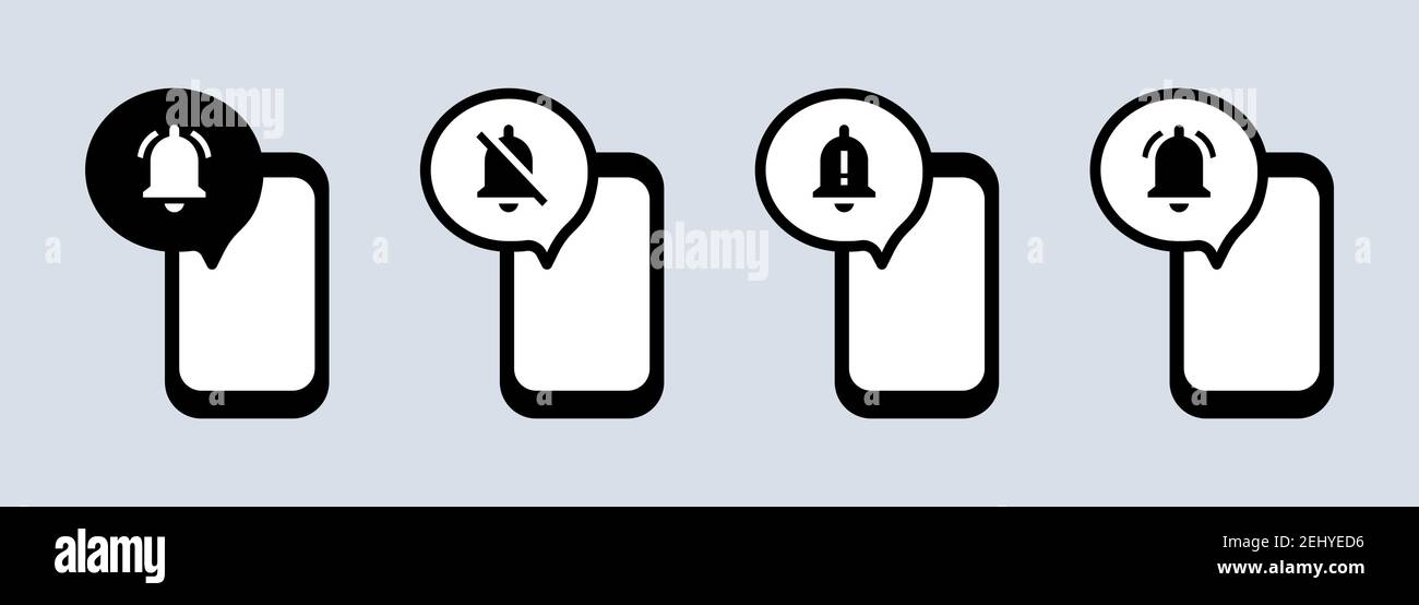 Icône téléphone définie en noir. Mode silencieux. Notifications désactivées. Panneau d'appel. Aucun signe de smartphone. Vecteur sur fond blanc isolé. SPE 10. Illustration de Vecteur