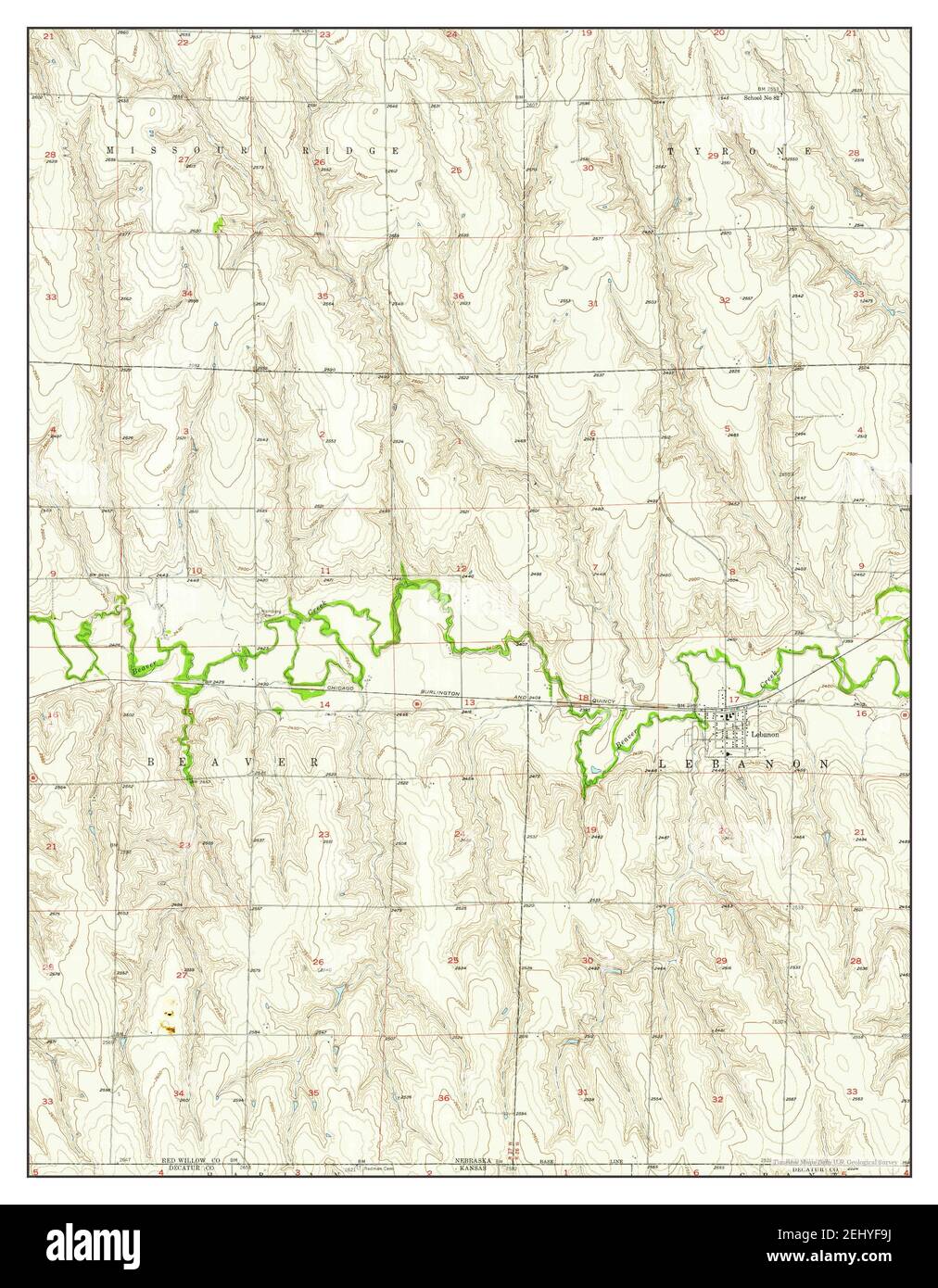 Liban, Nebraska, carte 1957, 1:24000, États-Unis d'Amérique par Timeless Maps, données U.S. Geological Survey Banque D'Images