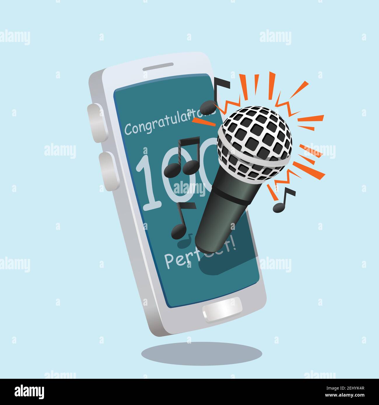 microphone devant l'illustration de l'application karaoké mobile. 3d, dessin tridimensionnel style dessin animé jouet comme l'illustration Illustration de Vecteur
