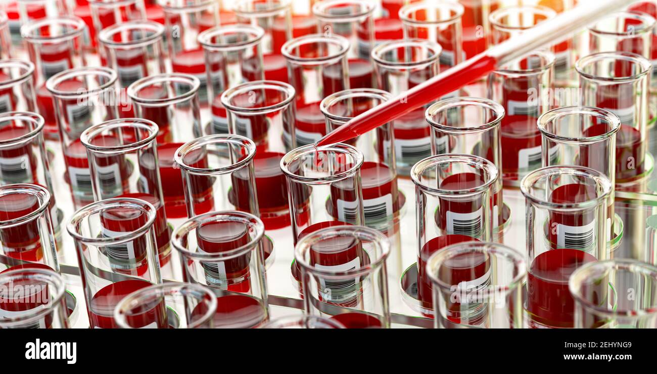 Ouvrir les tubes à essai de sang dans le laboratoire. illustration 3d Banque D'Images