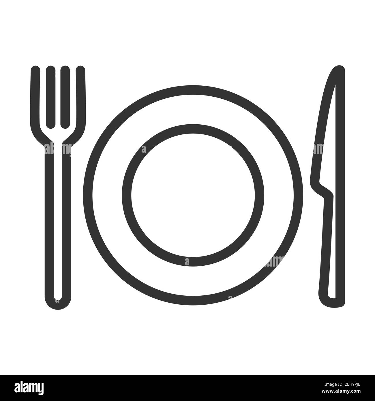 Couverts : assiette, fourchette, couteau. Icône de cuisine simple dans un  style de ligne tendance isolé sur fond blanc pour les applications Web et  le concept mobile. Illustration vectorielle Image Vectorielle Stock -