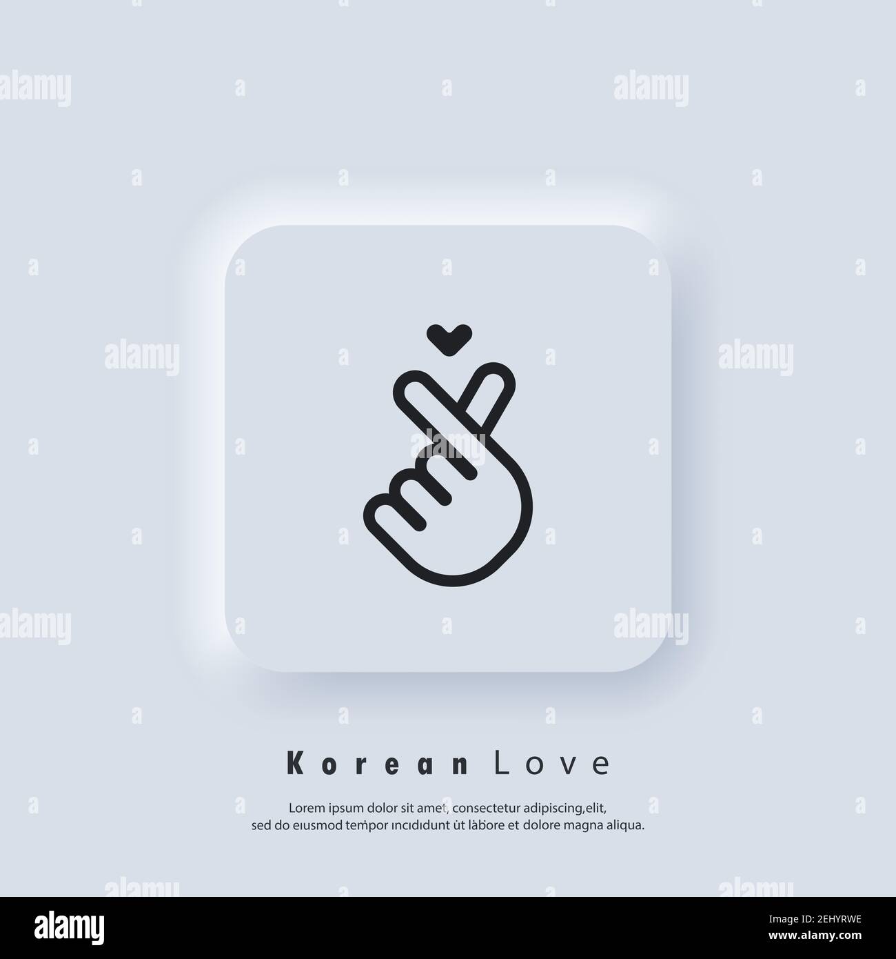 Icône de l'amour. Main tenant le cœur. Logo Korean Finger. Vecteur. Icône IU. Bouton Web blanc de l'interface utilisateur Neumorphic UI UX. Neumorphisme Illustration de Vecteur