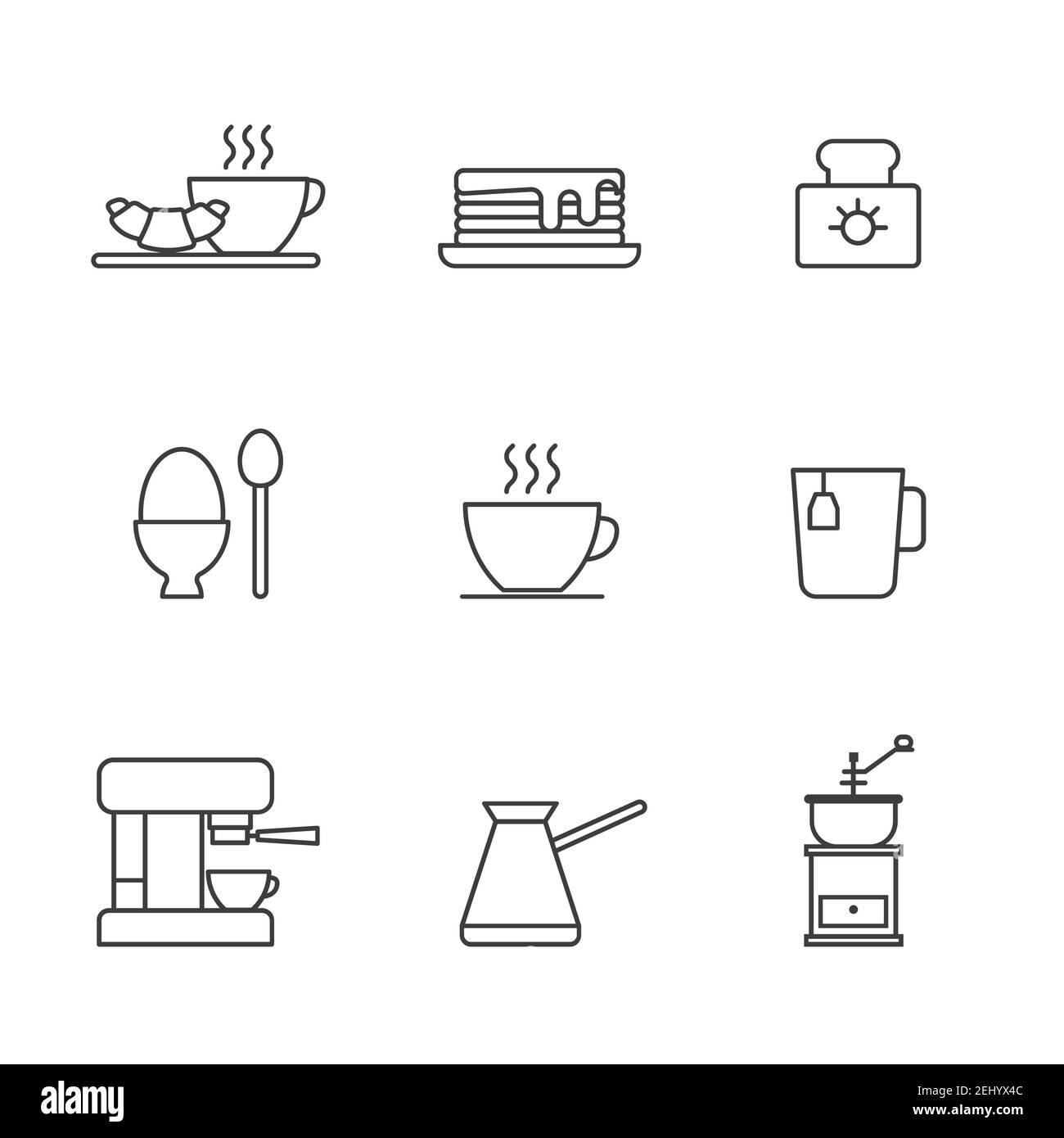 Ensemble d'icônes de petit déjeuner simples dans un style de ligne tendance isolé sur fond blanc pour les applications Web et le concept mobile. Illustration vectorielle. EPS10 Illustration de Vecteur