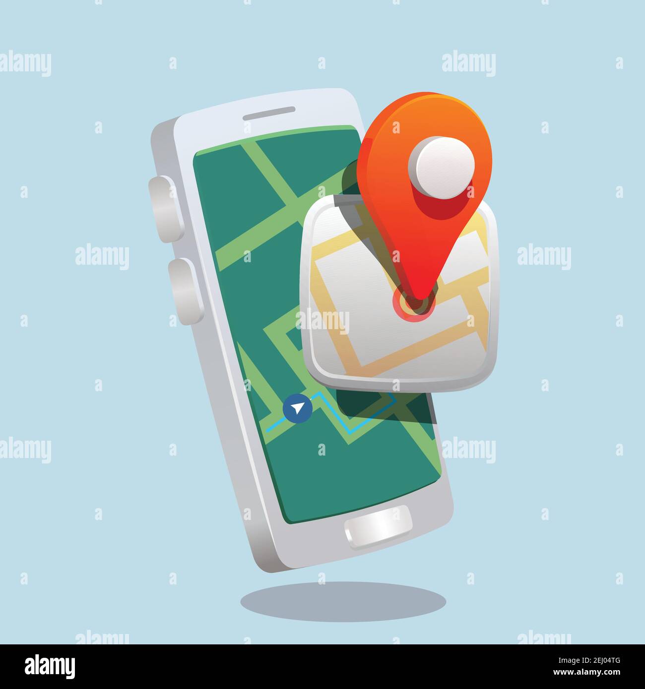 icône de l'application de carte mobile en face de l'écran de carte de la ville smartphone.3d, dessin en trois dimensions modèle de dessin animé jouet comme l'illustration Illustration de Vecteur