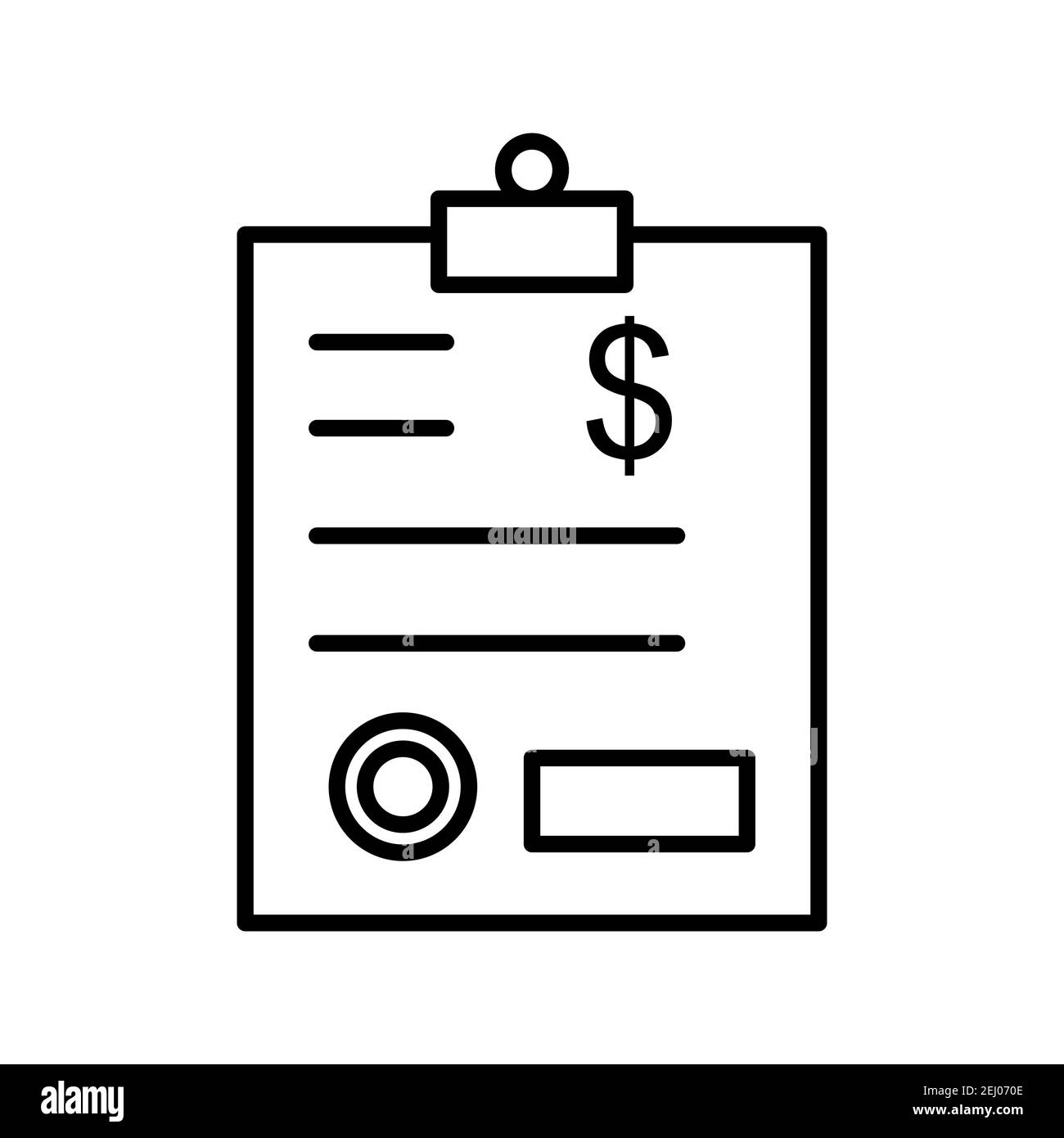 Illustration de l'icône de vecteur de ligne de facture en dollars isolée sur blanc arrière-plan Banque D'Images