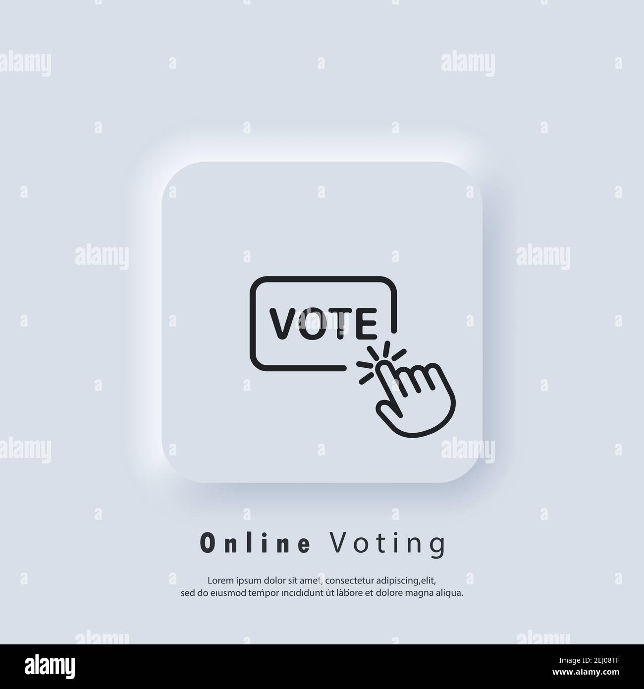 Votez le logo. Icône vote en ligne. Cliquez à la main sur l'icône de ligne du bouton de vote. Vecteur. Icône IU. Bouton Web blanc de l'interface utilisateur Neumorphic UI UX. Neumorphisme Illustration de Vecteur