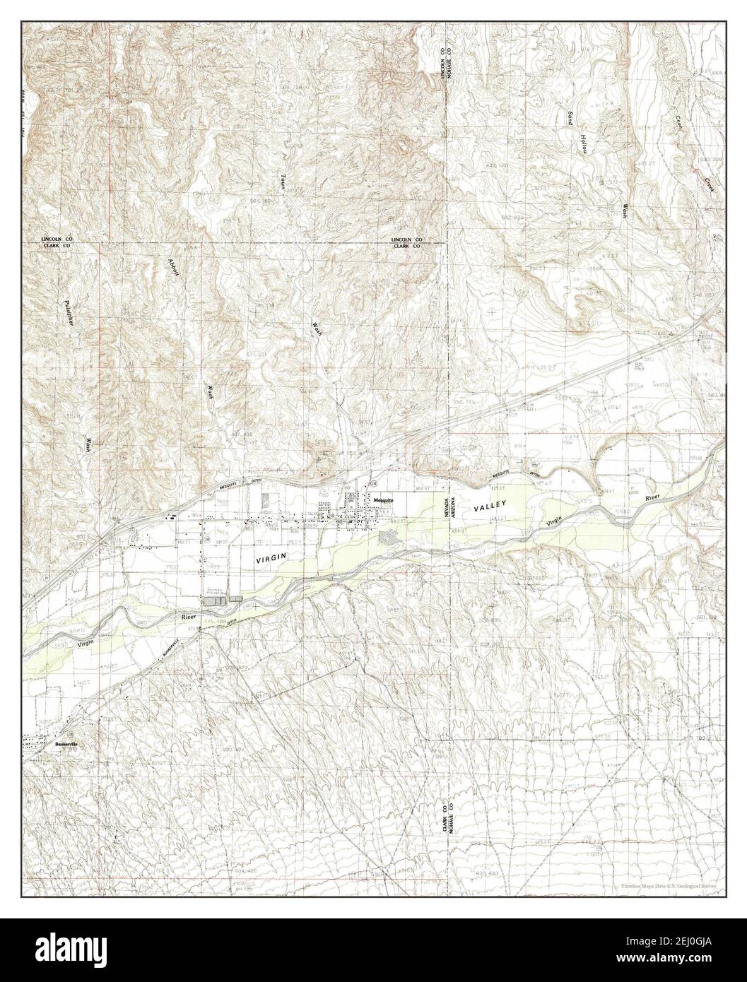 Mesquite, Nevada, carte 1985, 1:24000, États-Unis d'Amérique par Timeless Maps, données U.S. Geological Survey Banque D'Images