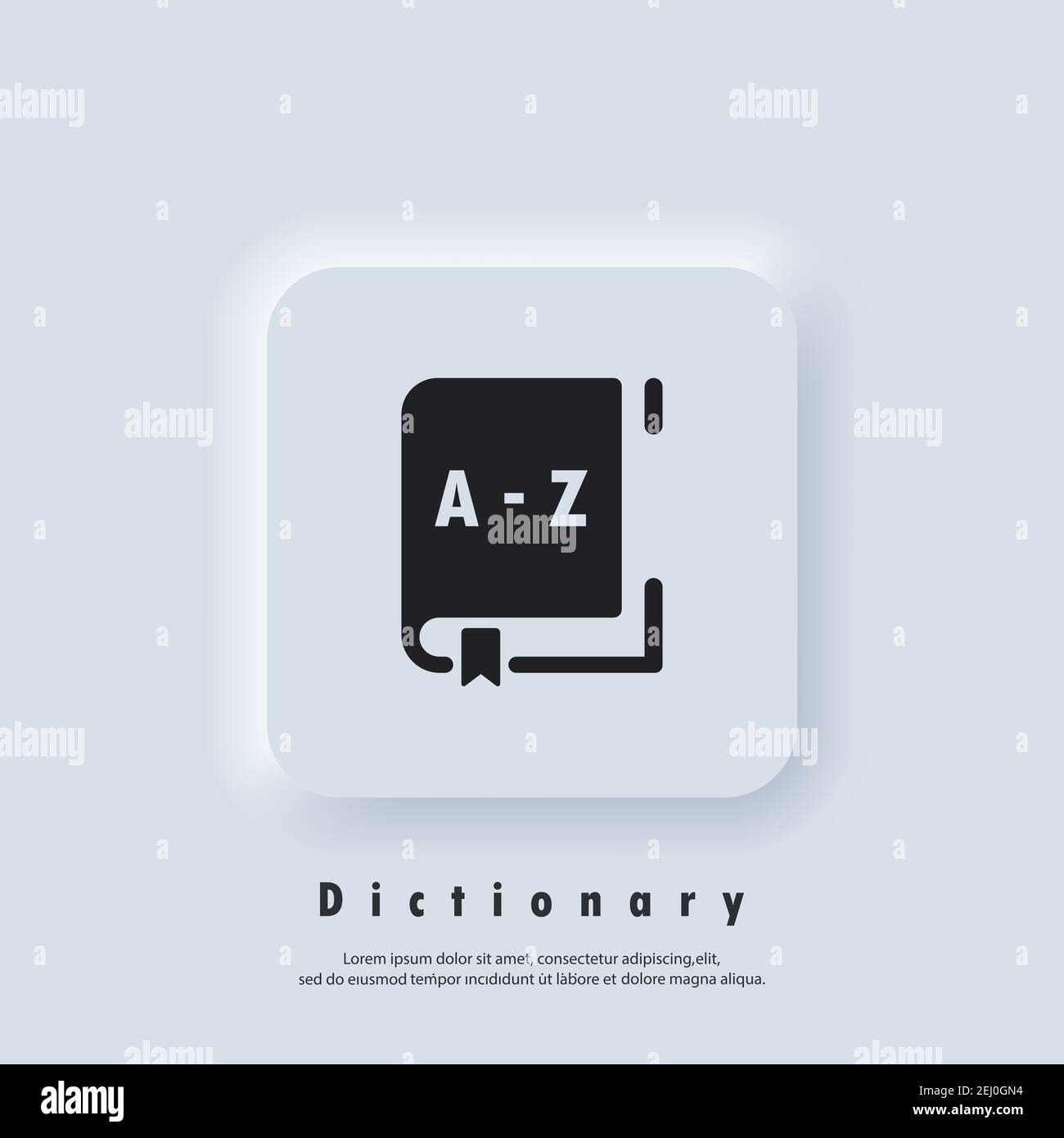 Icône Dictionnaire. Glossaire. Badge avec livre. Logo Dictionnaire. Icône de bibliothèque. Vecteur EPS 10. Icône IU. Bouton Web blanc de l'interface utilisateur Neumorphic UI UX. N Illustration de Vecteur