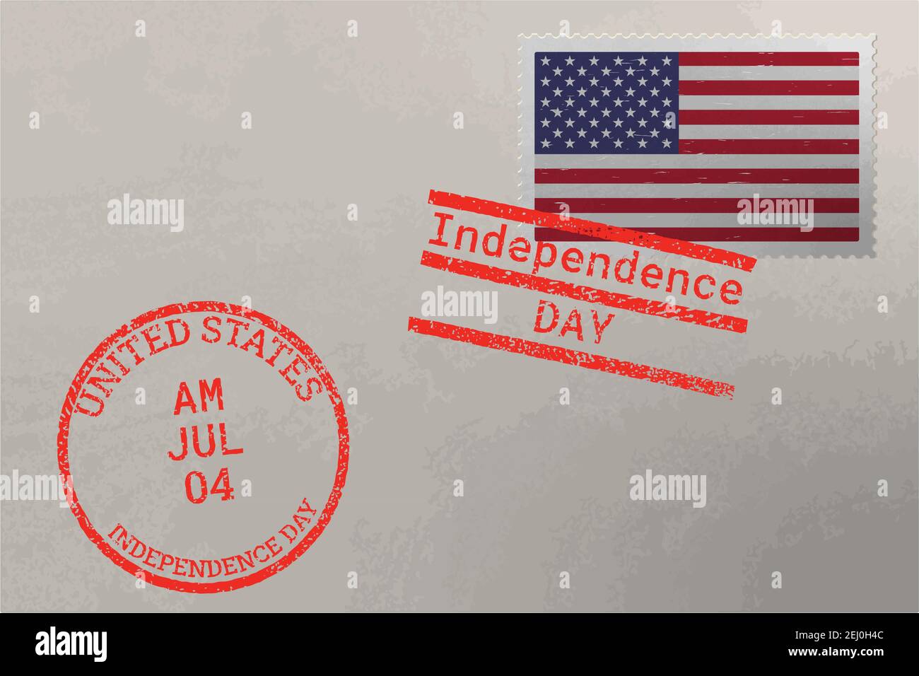 Enveloppe de timbre-poste avec drapeau des États-Unis et timbres du 4 juillet, vecteur Illustration de Vecteur