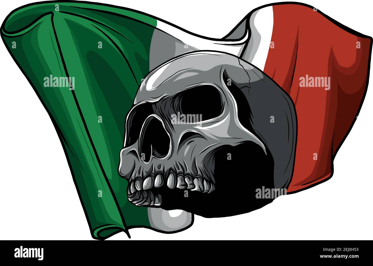 crâne humain avec illustration du vecteur drapeau italien Illustration de Vecteur