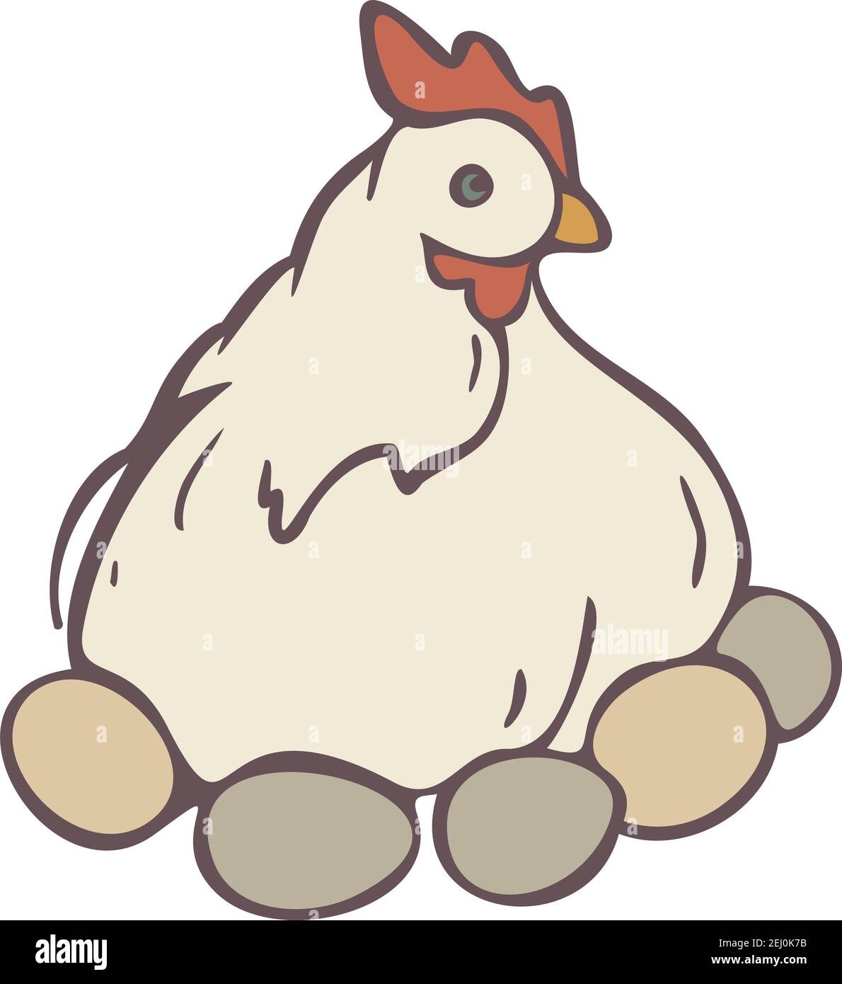 Illustration vectorielle de la poule de ferme avec des œufs isolés sur fond blanc. Illustration de Vecteur