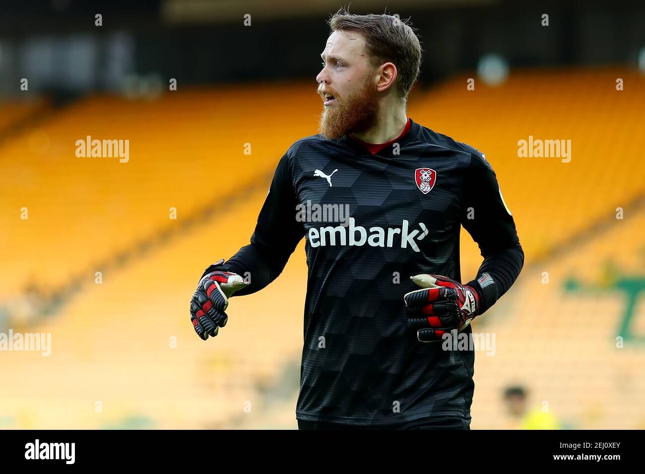 20 février 2021 ; Carrow Road, Norwich, Norfolk, Angleterre, Championnat de football de la Ligue anglaise de football, Norwich contre Rotherham United; Viktor Johansson de Rotherham United Banque D'Images