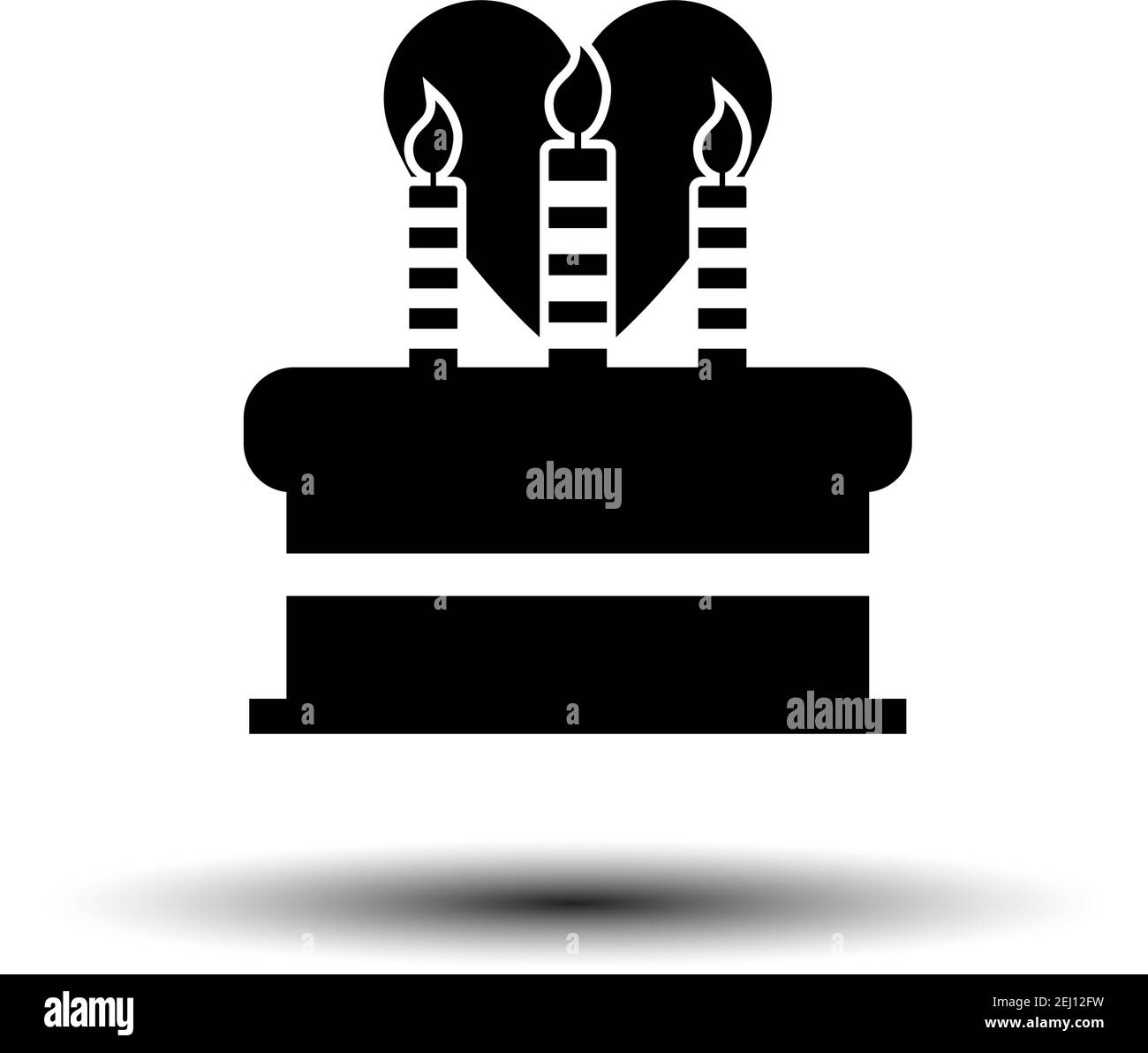 Cacke aux bougies et icône en forme de coeur. Noir sur fond blanc avec ombre. Illustration vectorielle. Illustration de Vecteur