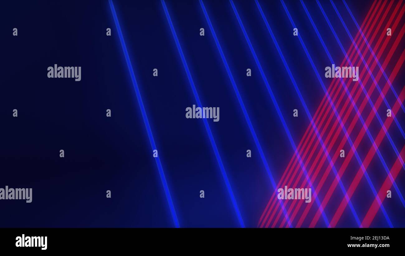Arrière-plan futuriste abstrait. Illustration 3D avec tubes néon bleu et rouge Banque D'Images
