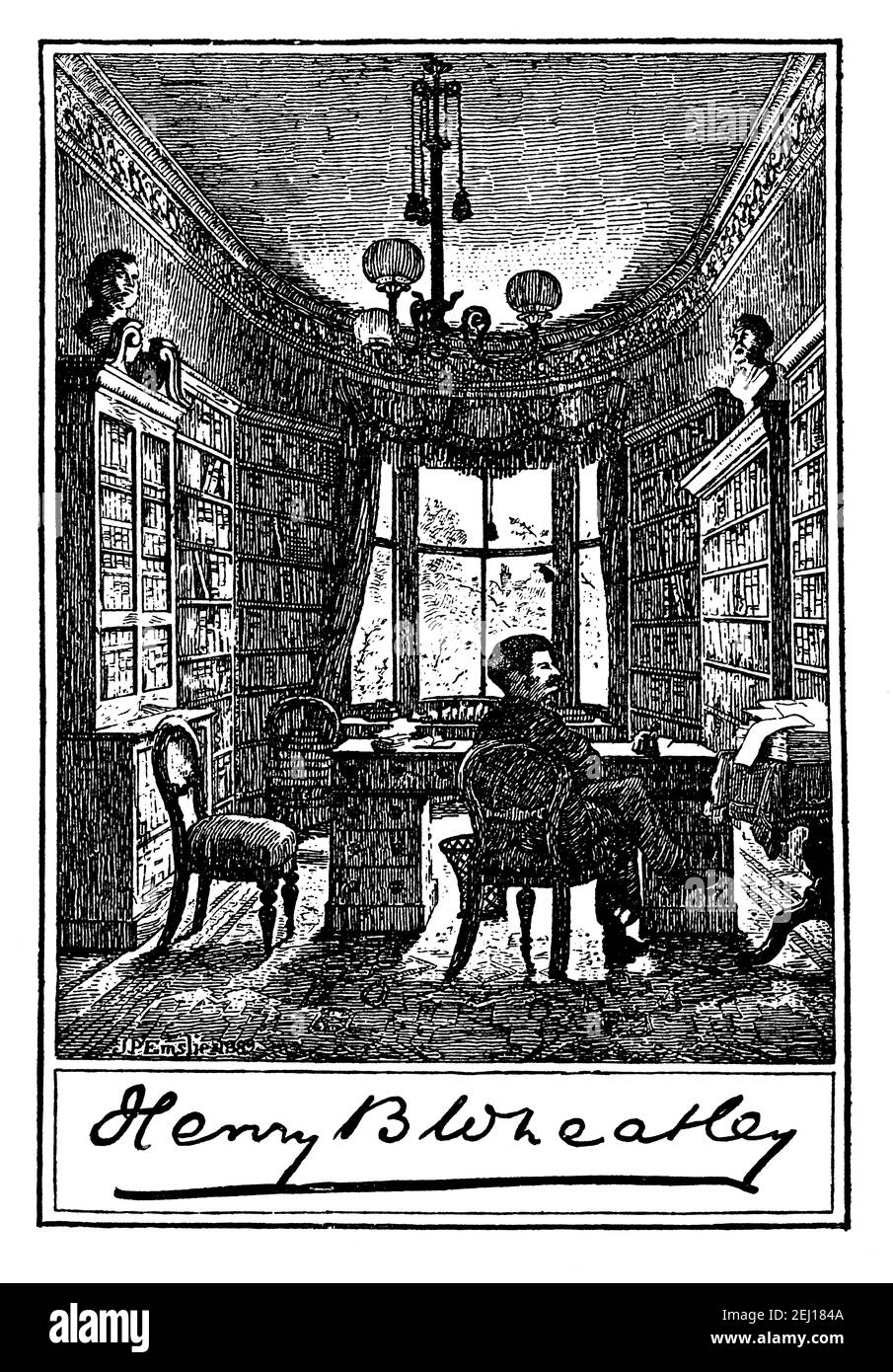 Signature illustration bookplate of, auteur britannique, éditeur et indexeur Henry Benjamin Wheatley (1838–1917) Banque D'Images Signature illustration bookplate of, auteur britannique, éditeur et indexeur Henry Benjamin Wheatley (1838–1917) Banque D'Images