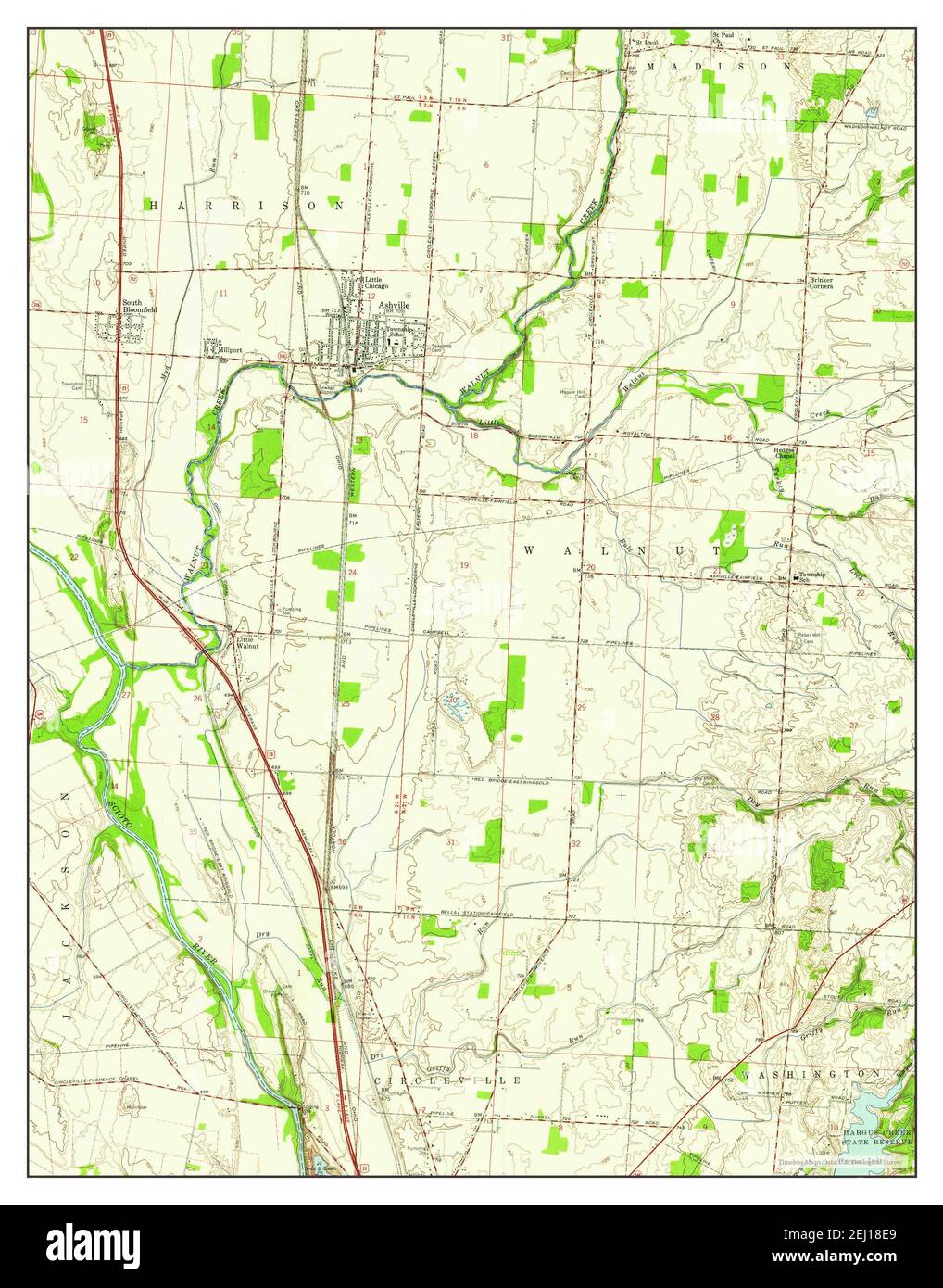 Ashville, Ohio, carte 1958, 1:24000, États-Unis d'Amérique par Timeless Maps, données U.S. Geological Survey Banque D'Images