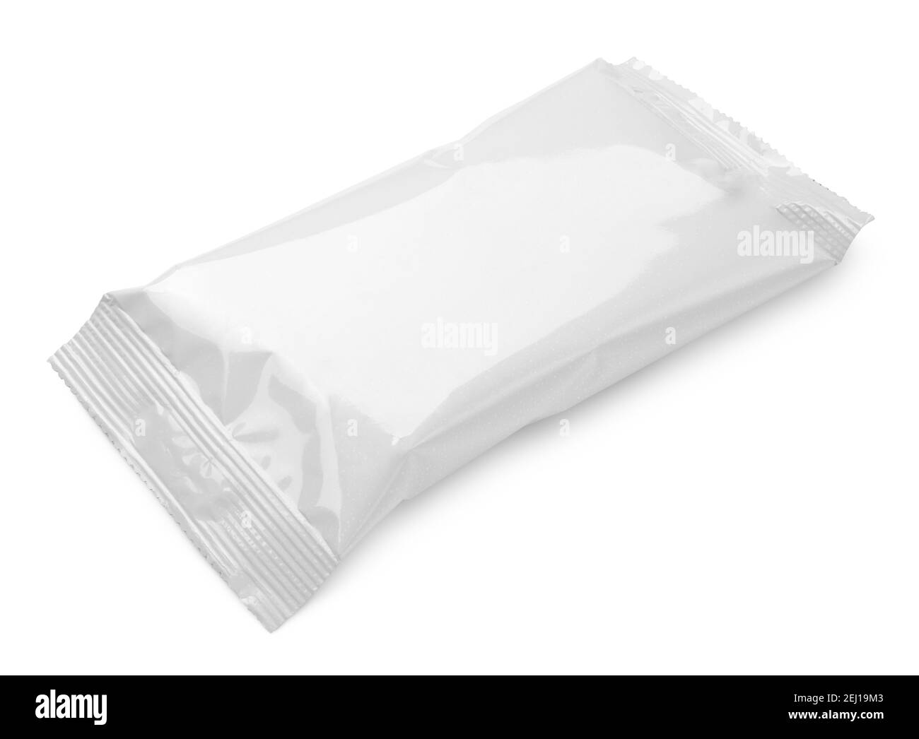 Emballage alimentaire en sachet plastique vierge isolé sur fond blanc Banque D'Images
