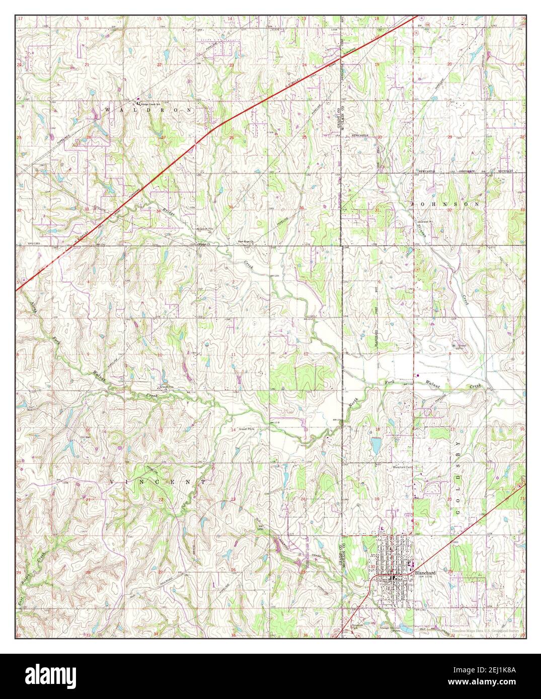 Blanchard, Oklahoma, carte 1965, 1:24000, États-Unis d'Amérique par Timeless Maps, données U.S. Geological Survey Banque D'Images