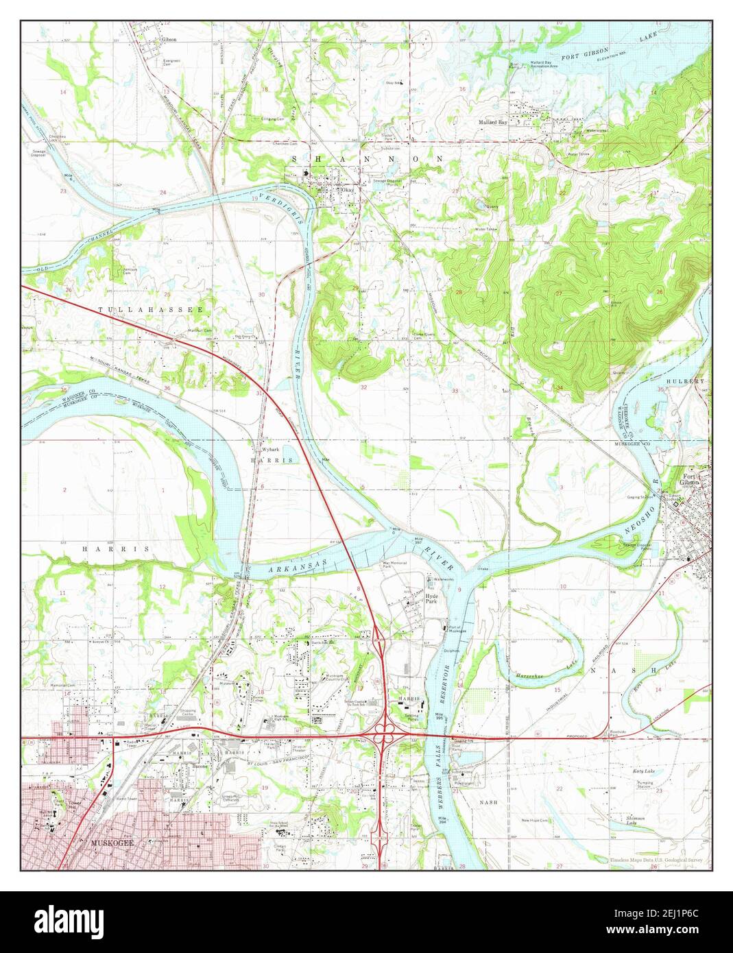 Northeast Muskogee, Oklahoma, carte 1974, 1:24000, États-Unis d'Amérique par Timeless Maps, données U.S. Geological Survey Banque D'Images