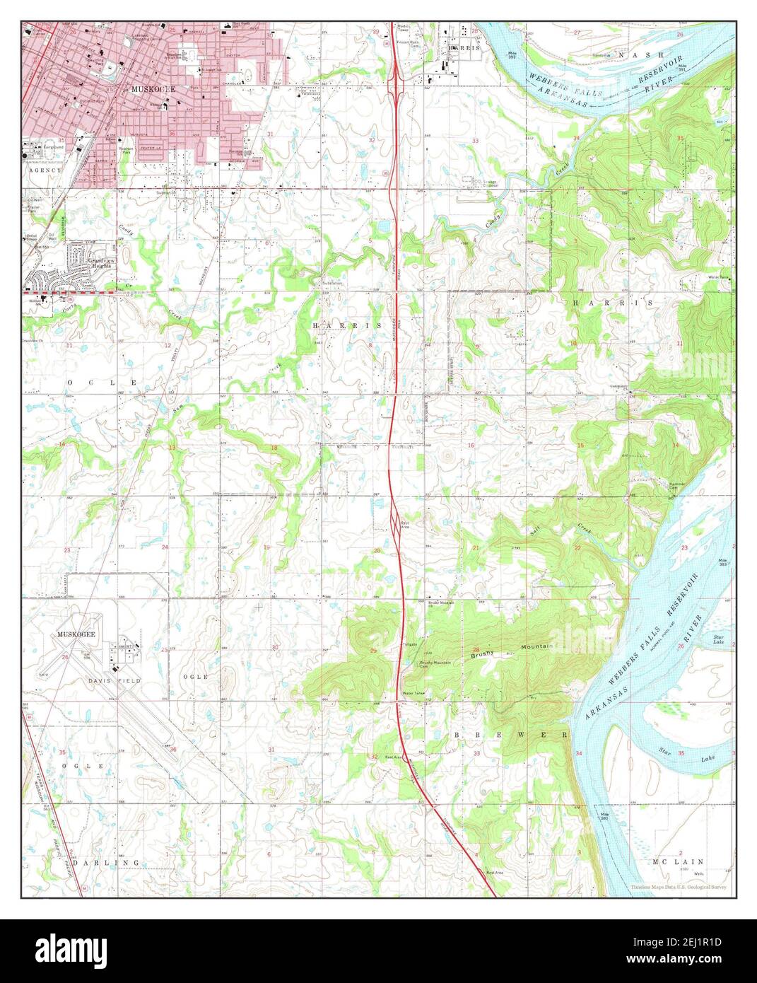 Southeast Muskogee, Oklahoma, carte 1974, 1:24000, États-Unis d'Amérique par Timeless Maps, données U.S. Geological Survey Banque D'Images