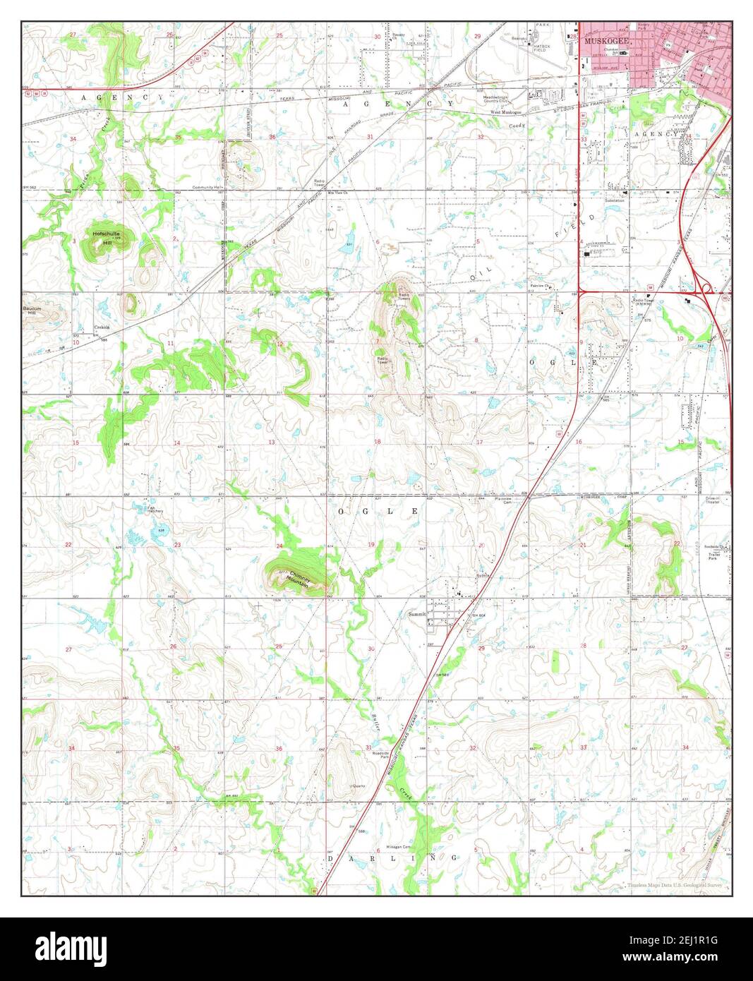 Southwest Muskogee, Oklahoma, carte 1974, 1:24000, États-Unis d'Amérique par Timeless Maps, données U.S. Geological Survey Banque D'Images