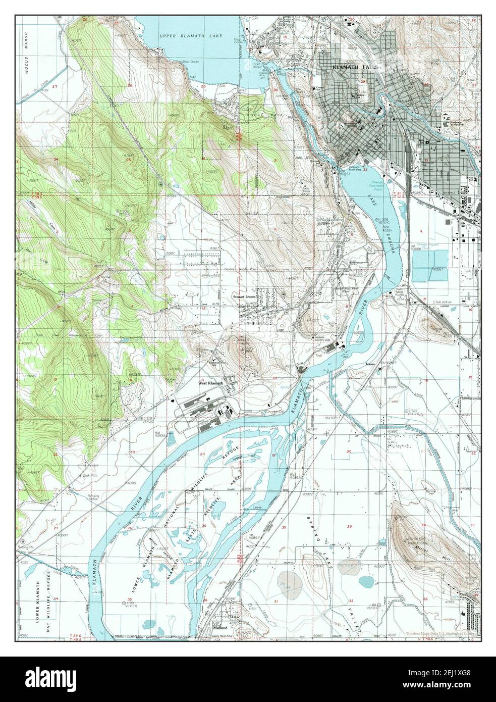 Klamath Falls, Oregon, carte 1985, 1:24000, États-Unis d'Amérique par Timeless Maps, données U.S. Geological Survey Banque D'Images