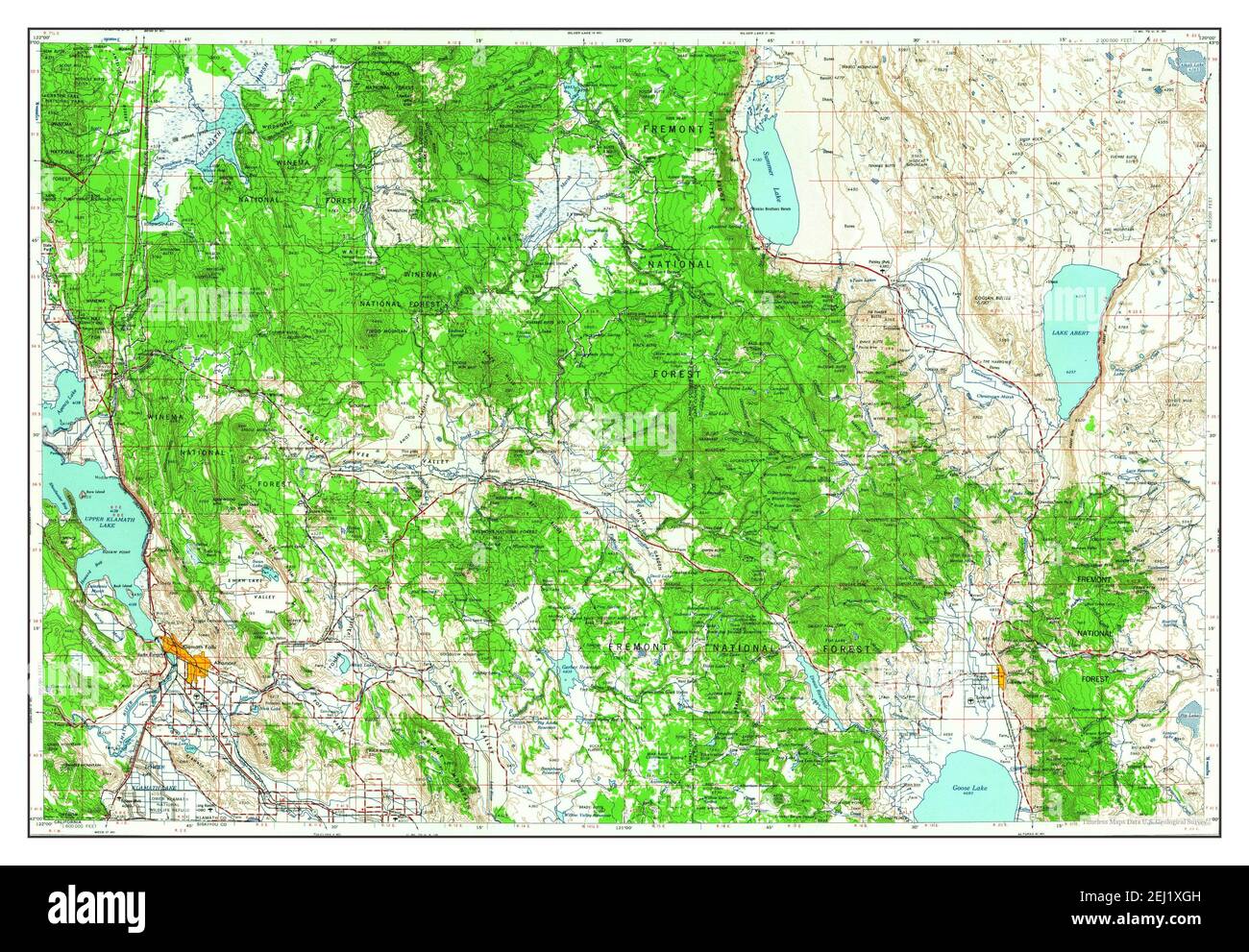 Klamath Falls, Oregon, carte 1955, 1:250000, États-Unis d'Amérique par Timeless Maps, données U.S. Geological Survey Banque D'Images