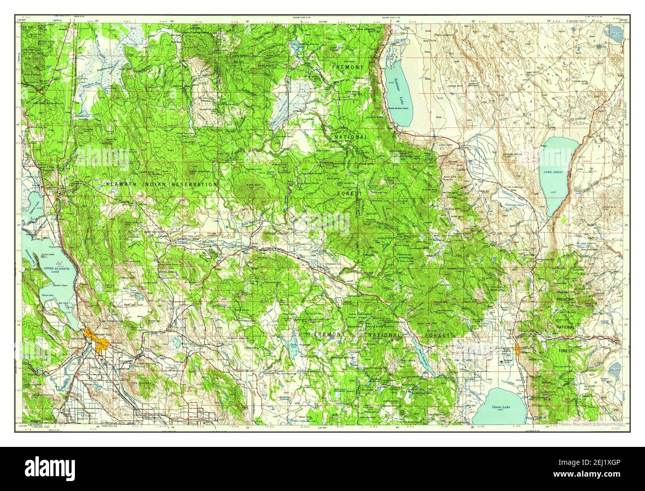 Klamath Falls, Oregon, carte 1958, 1:250000, États-Unis d'Amérique par Timeless Maps, données U.S. Geological Survey Banque D'Images
