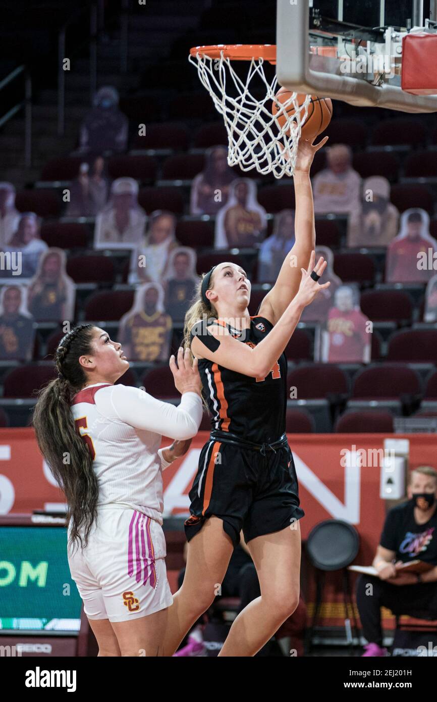 Les castors de l'État de l'Oregon ont avancé Taylor Jones (44) contre Southern Des chevaux de Troie de Californie font avancer Alissa Pili (35) pendant une femme de la NCAA basket-ball g Banque D'Images