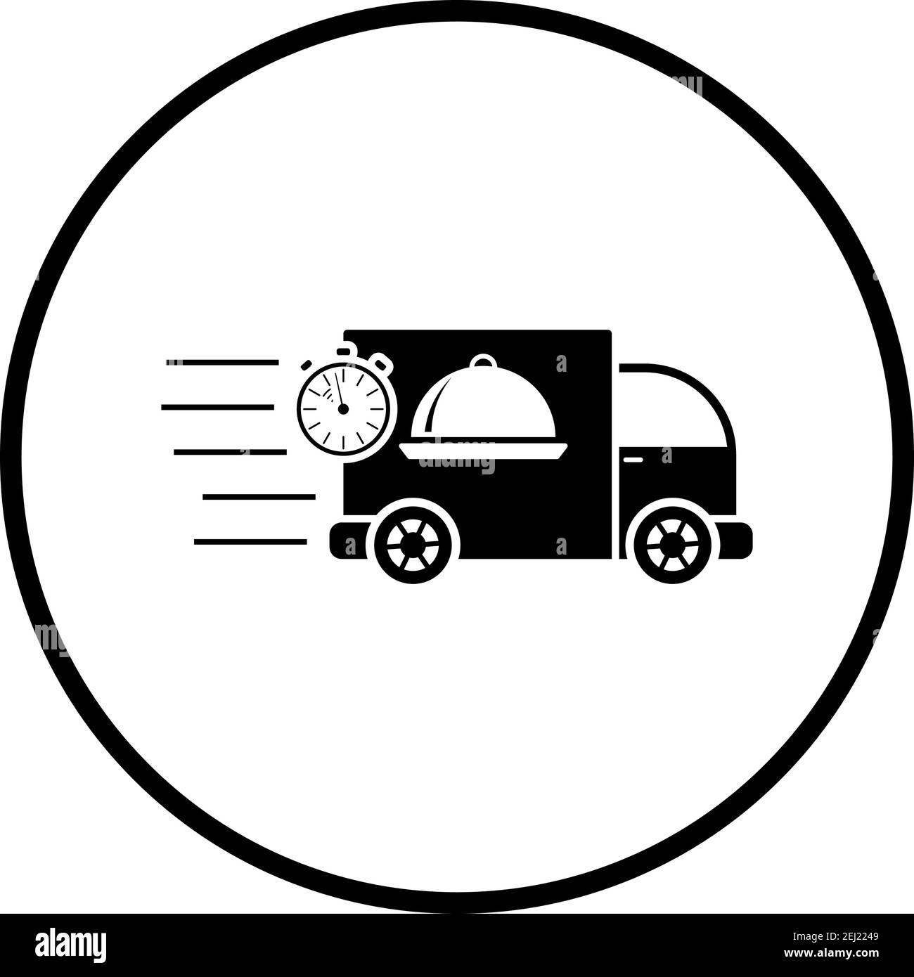 Icône de voiture de livraison rapide de produits alimentaires. Conception de pochoir à cercle fin. Illustration vectorielle. Illustration de Vecteur