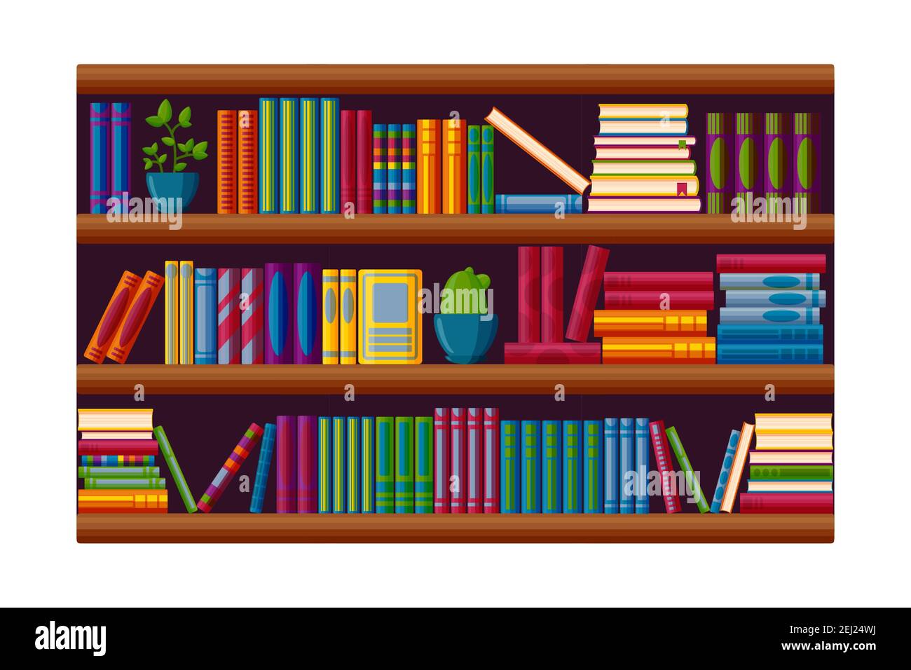 Bibliothèque pour la maison. Livres et plantes sur les étagères en style  dessin animé. Illustration vectorielle isolée sur fond blanc Image  Vectorielle Stock - Alamy