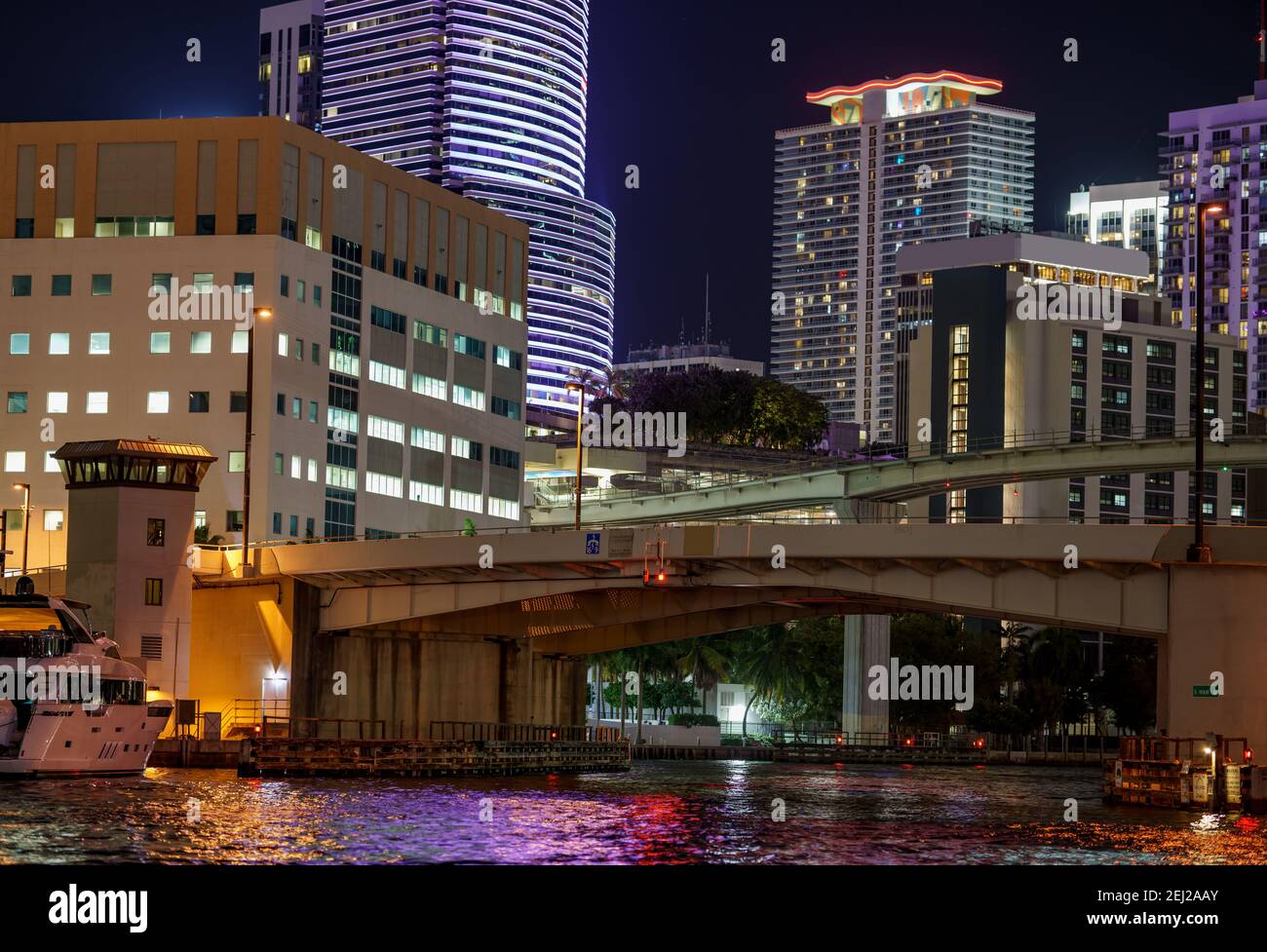 Photo de nuit Miami River Florida USA Banque D'Images