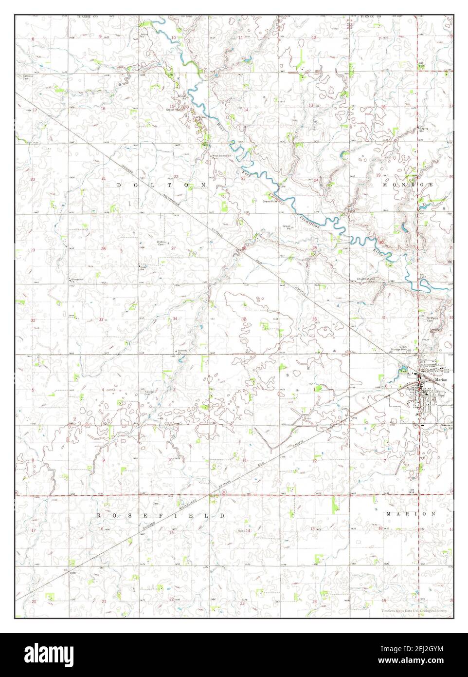 Marion, Dakota du Sud, carte 1970, 1:24000, États-Unis d'Amérique par Timeless Maps, données U.S. Geological Survey Banque D'Images