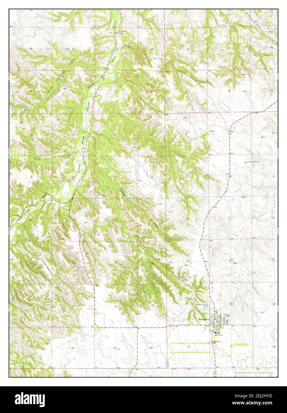 St Francis, Dakota du Sud, carte 1969, 1:24000, États-Unis d'Amérique par Timeless Maps, données U.S. Geological Survey Banque D'Images