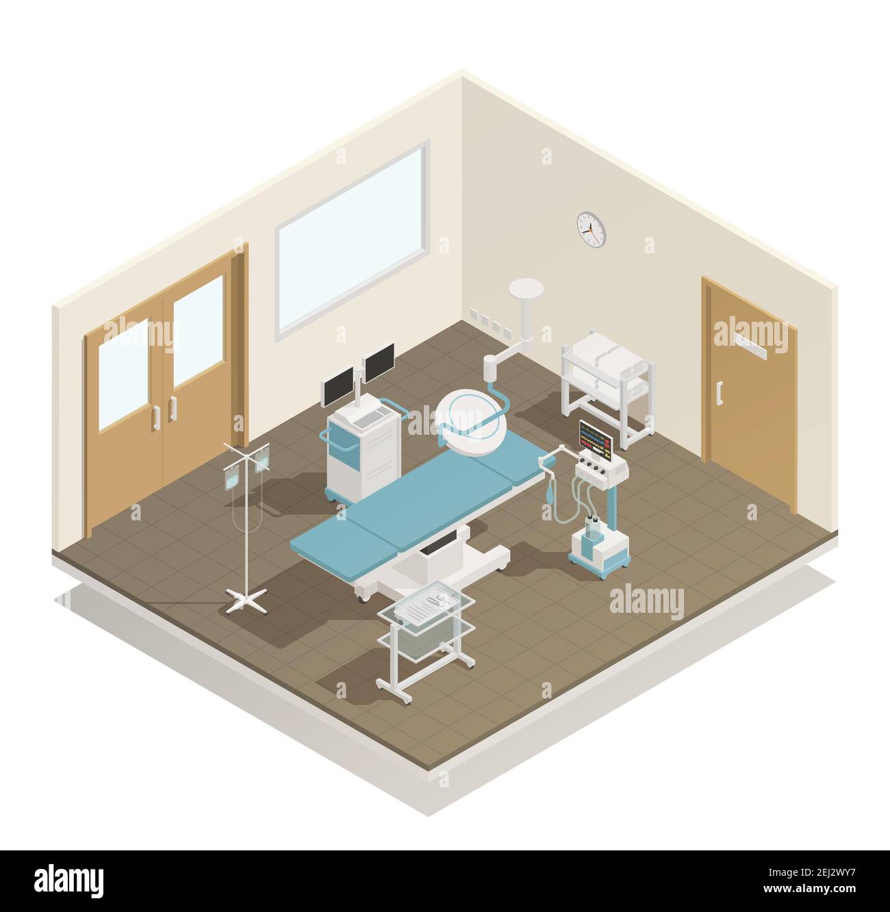 Salle d'opération de l'hôpital lampes de table chirurgicale et d'examen refroidissant la perfusion illustration vectorielle de la vue isométrique fournie par l'équipement médical Illustration de Vecteur