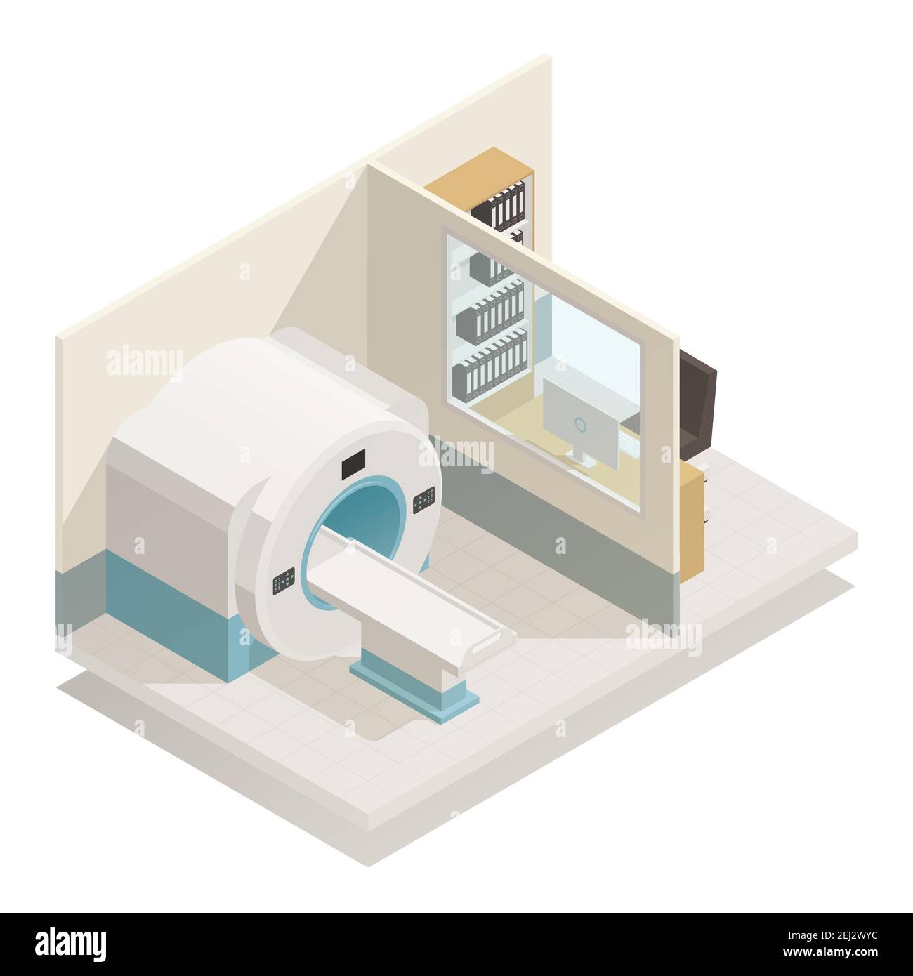 Équipement de diagnostic médical composition isométrique avec imagerie par résonance magnétique irm illustration vectorielle de l'unité de radiologie du scanner Illustration de Vecteur