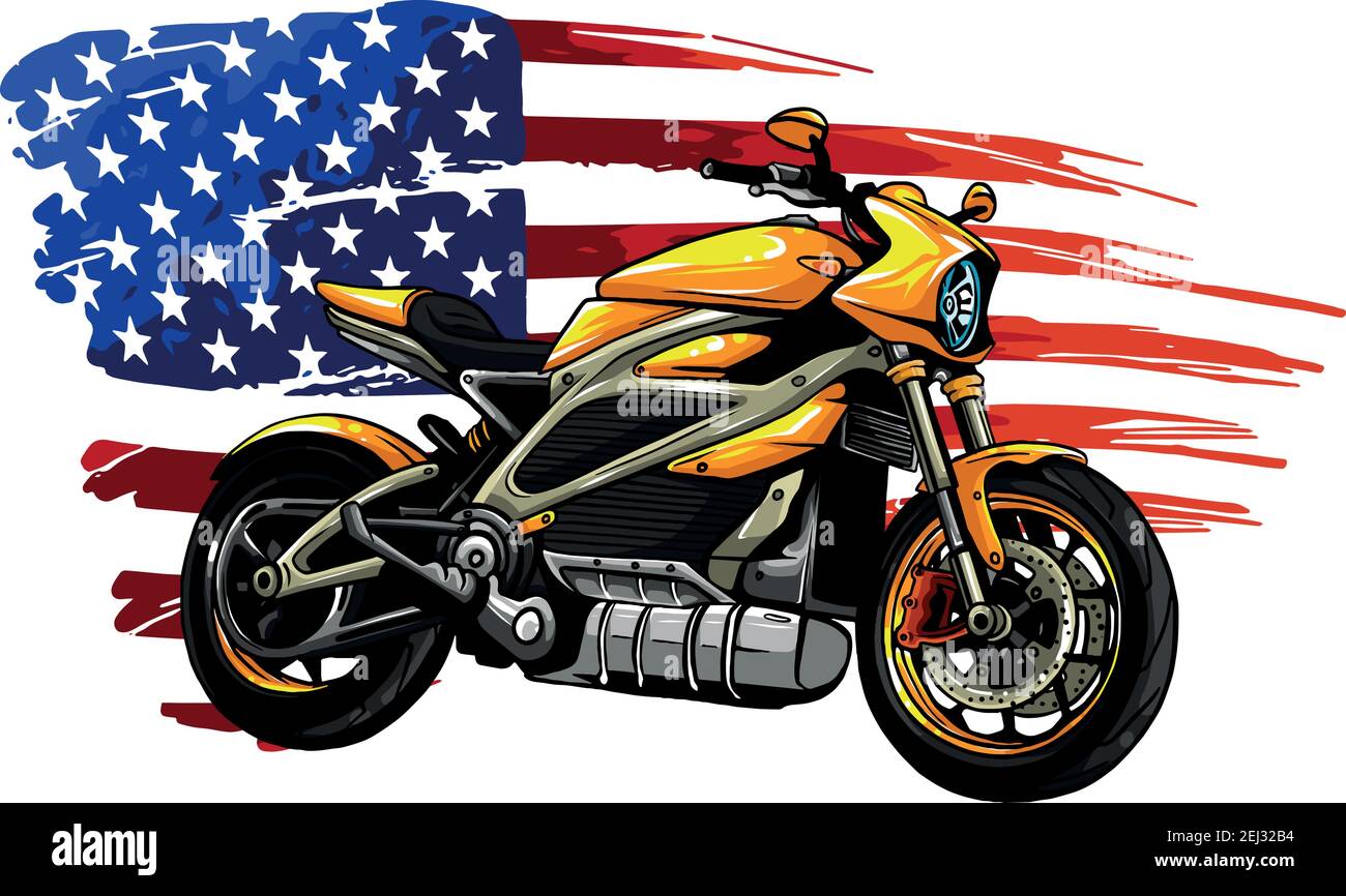 moto avec motif vectoriel drapeau américain Illustration de Vecteur