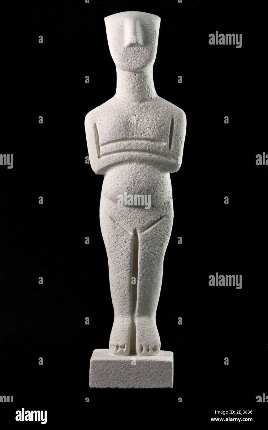 Figurine cycladique, échantillon de la civilisation cycladique qui s'est développée d'environ 3200 - 2000 av. J.-C. , dans le groupe des îles Cyclades , mer Egée , Gree Banque D'Images