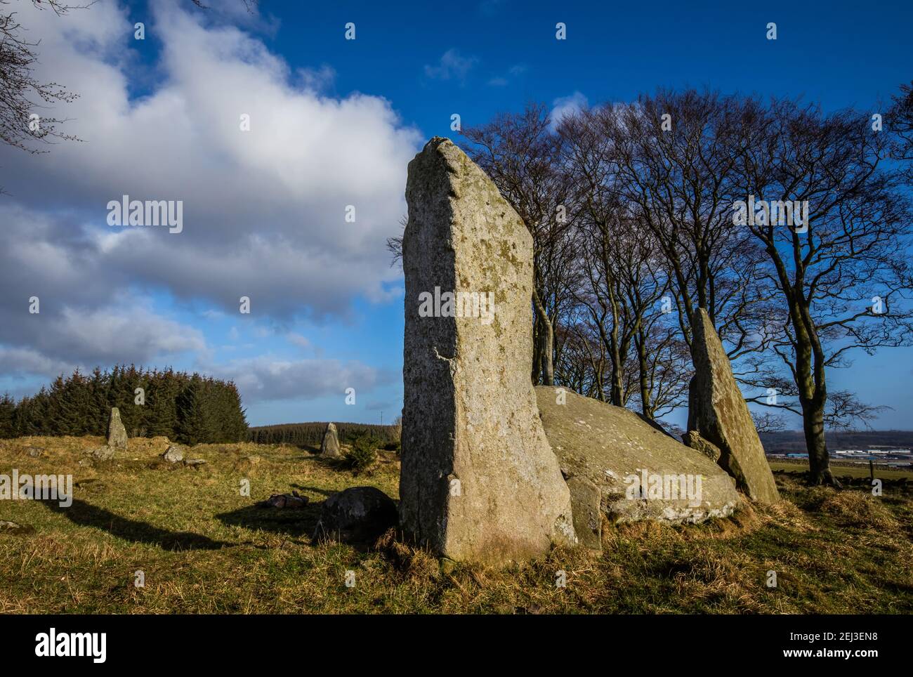 Tirebagger ou Kirkhill Stone Circle près de l'aéroport de Dyce à Aberdeen, en Écosse Banque D'Images